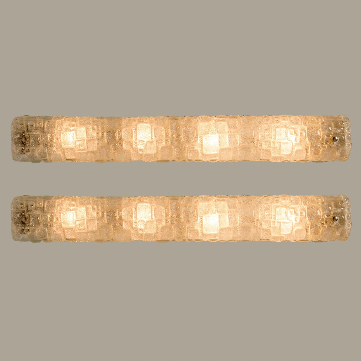 Pair of Brass Clear Bubbled Glass Wall Lights by Hillebrand, Germany, 1960s For Sale 1