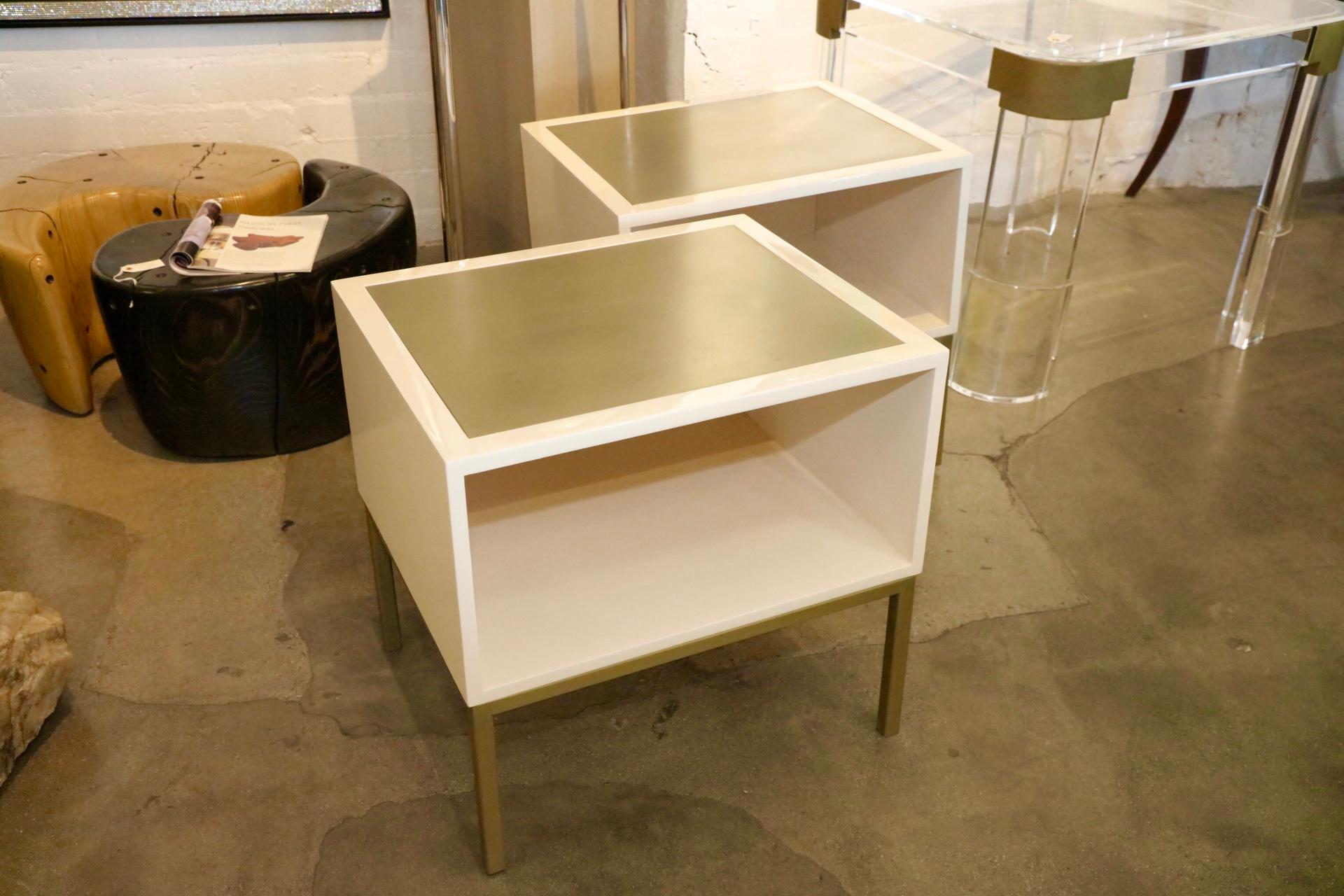 Pair of Brass Coated Metal and Wood End Tables 6