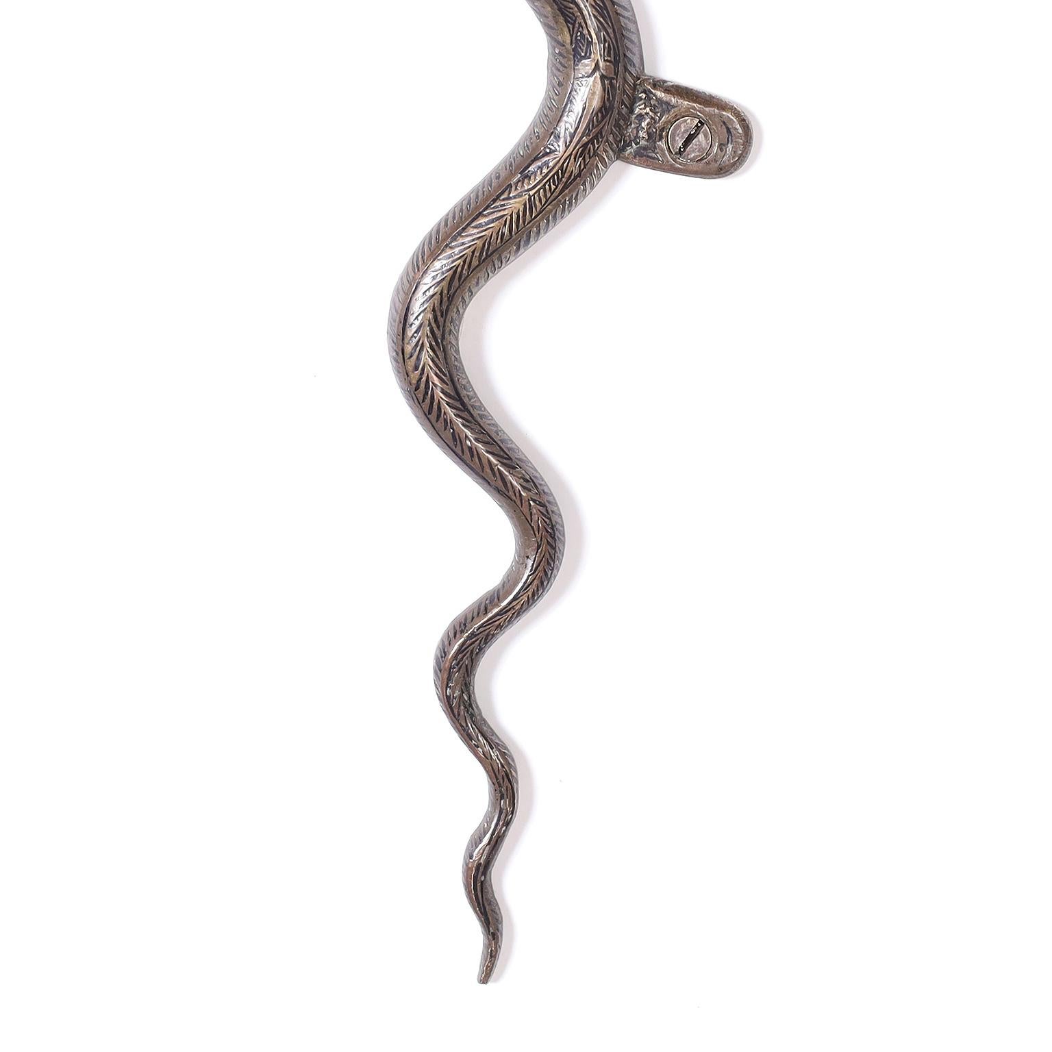 Engraved Pair of Brass Cobra or Snake Sconces