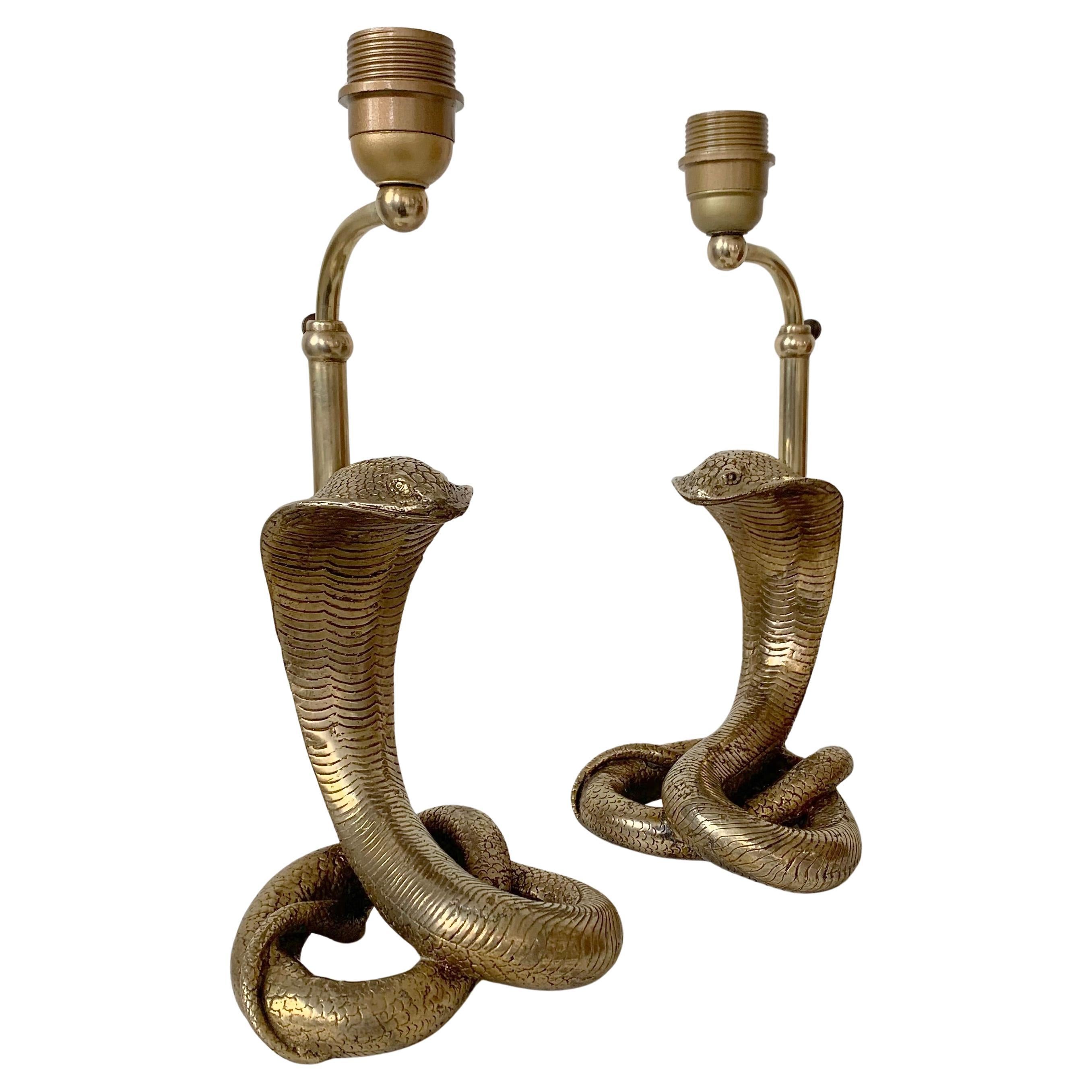 Pair of Brass Cobra Table Lamps, circa 1970, France