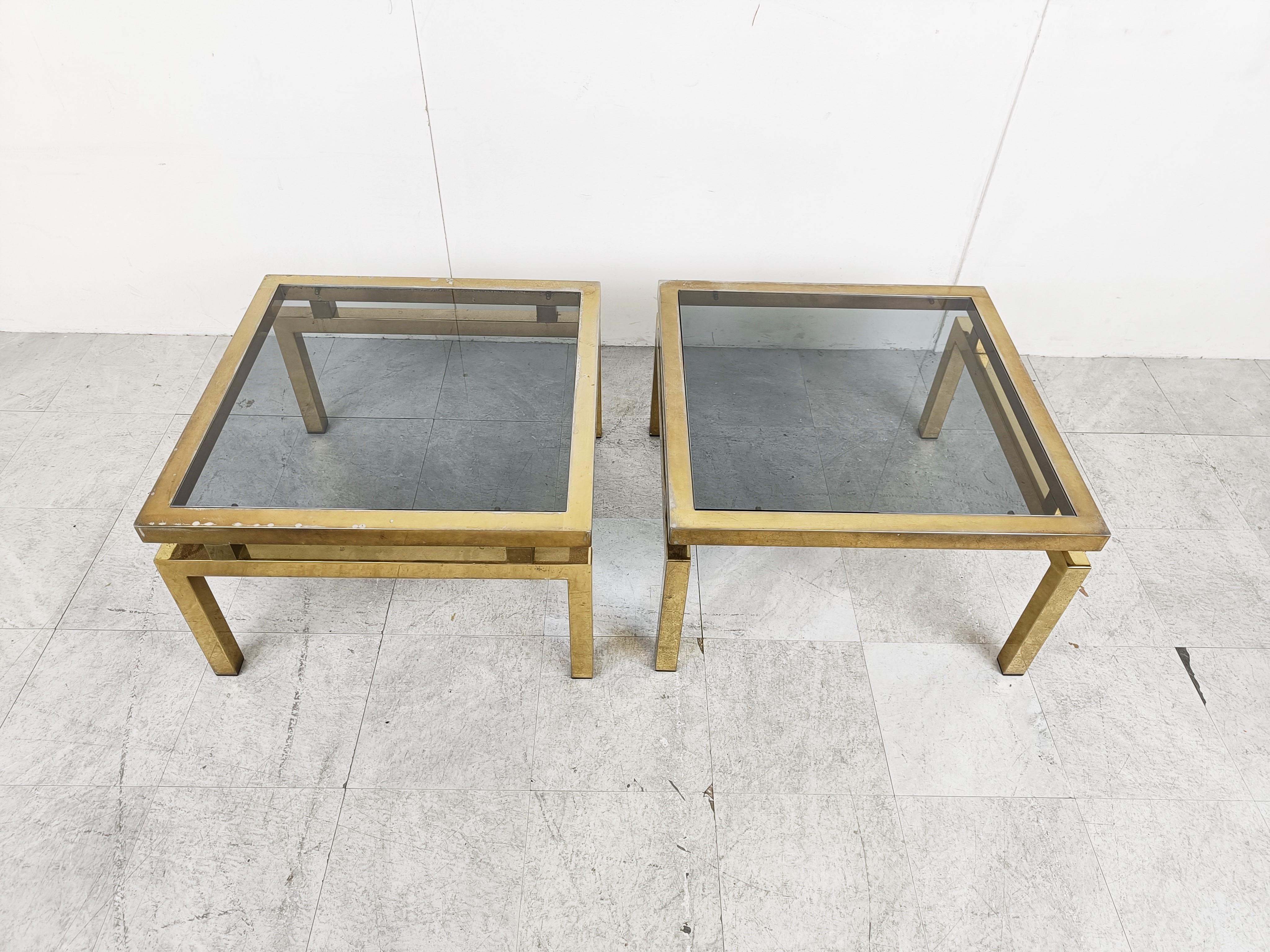 Hollywood Regency Pair of Brass Coffee Tables, 1970s 