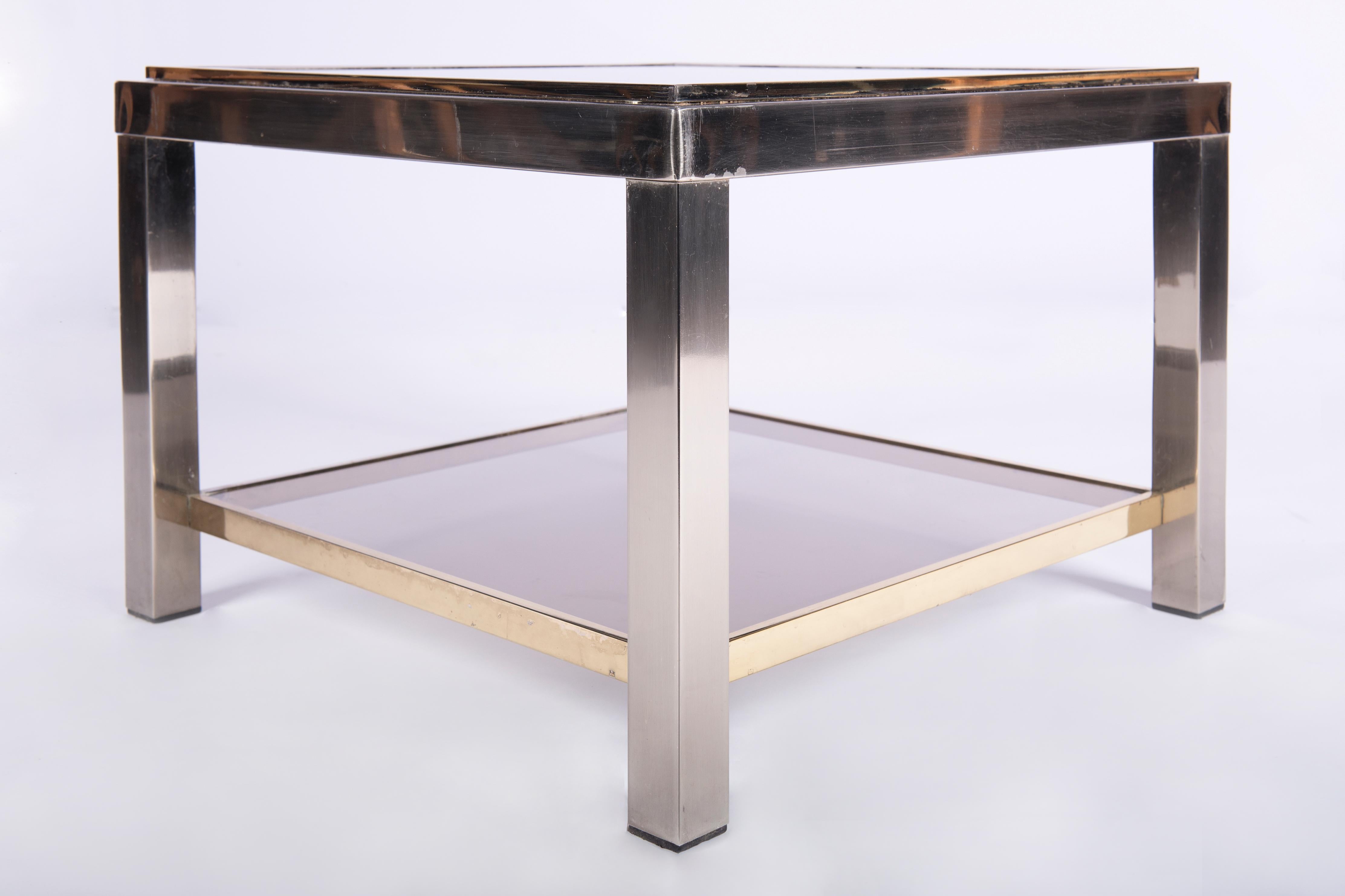 Smoked Glass Pair of Brass Coffee Tables For Sale