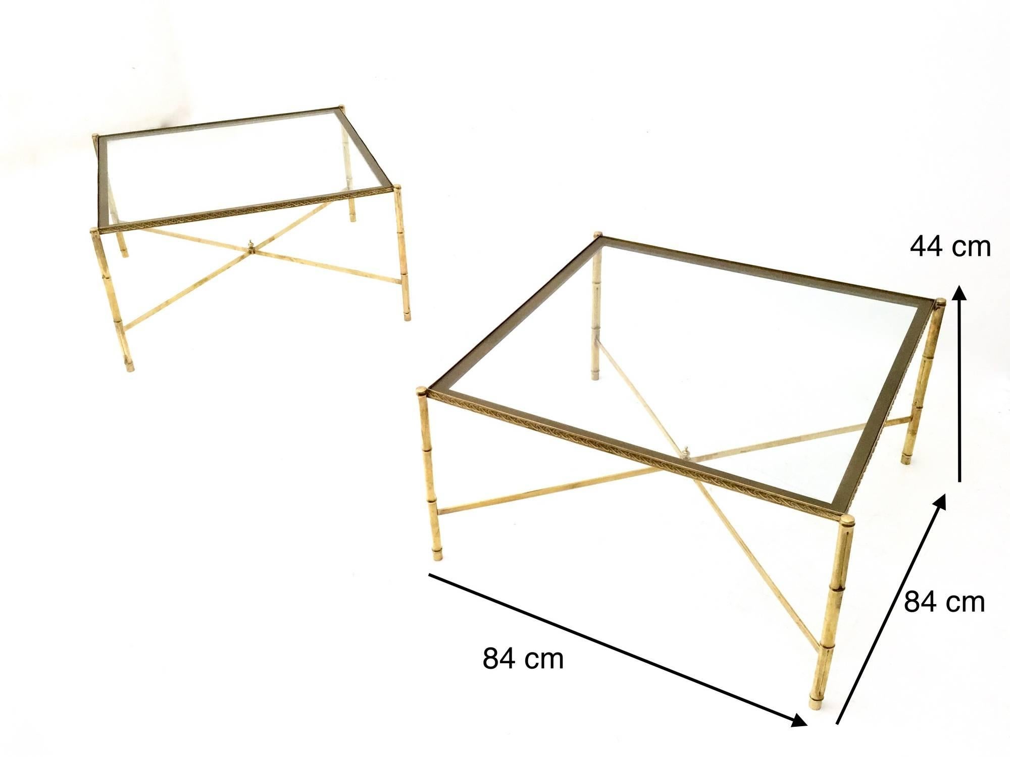 Pair of Brass Coffee Tables with a Sandblasted Glass Top, Italy, 1960s 6
