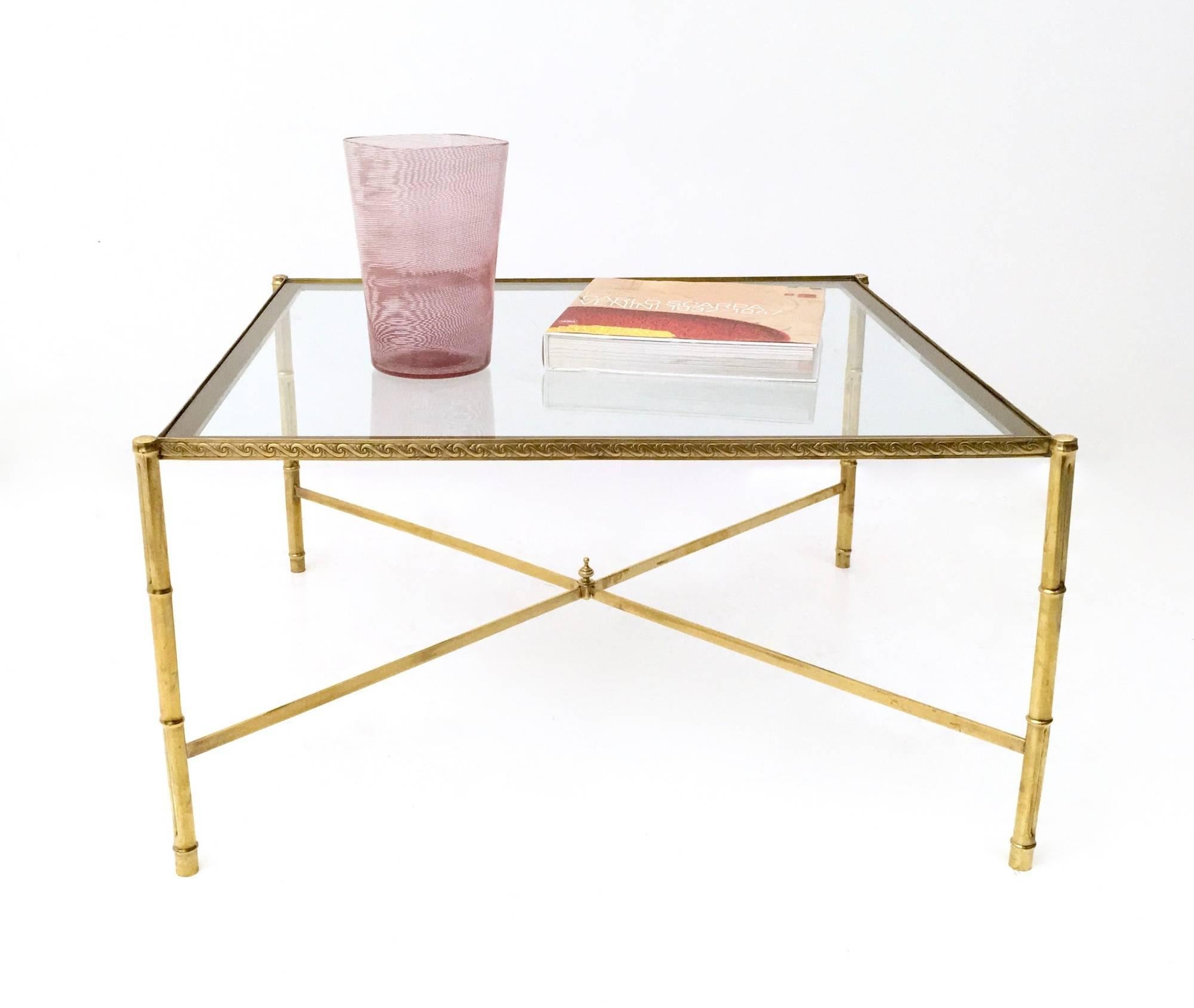 Pair of Brass Coffee Tables with a Sandblasted Glass Top, Italy, 1960s In Good Condition In Bresso, Lombardy