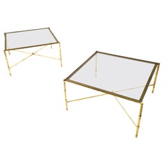 Pair of Brass Coffee Tables with a Sandblasted Glass Top, Italy, 1960s