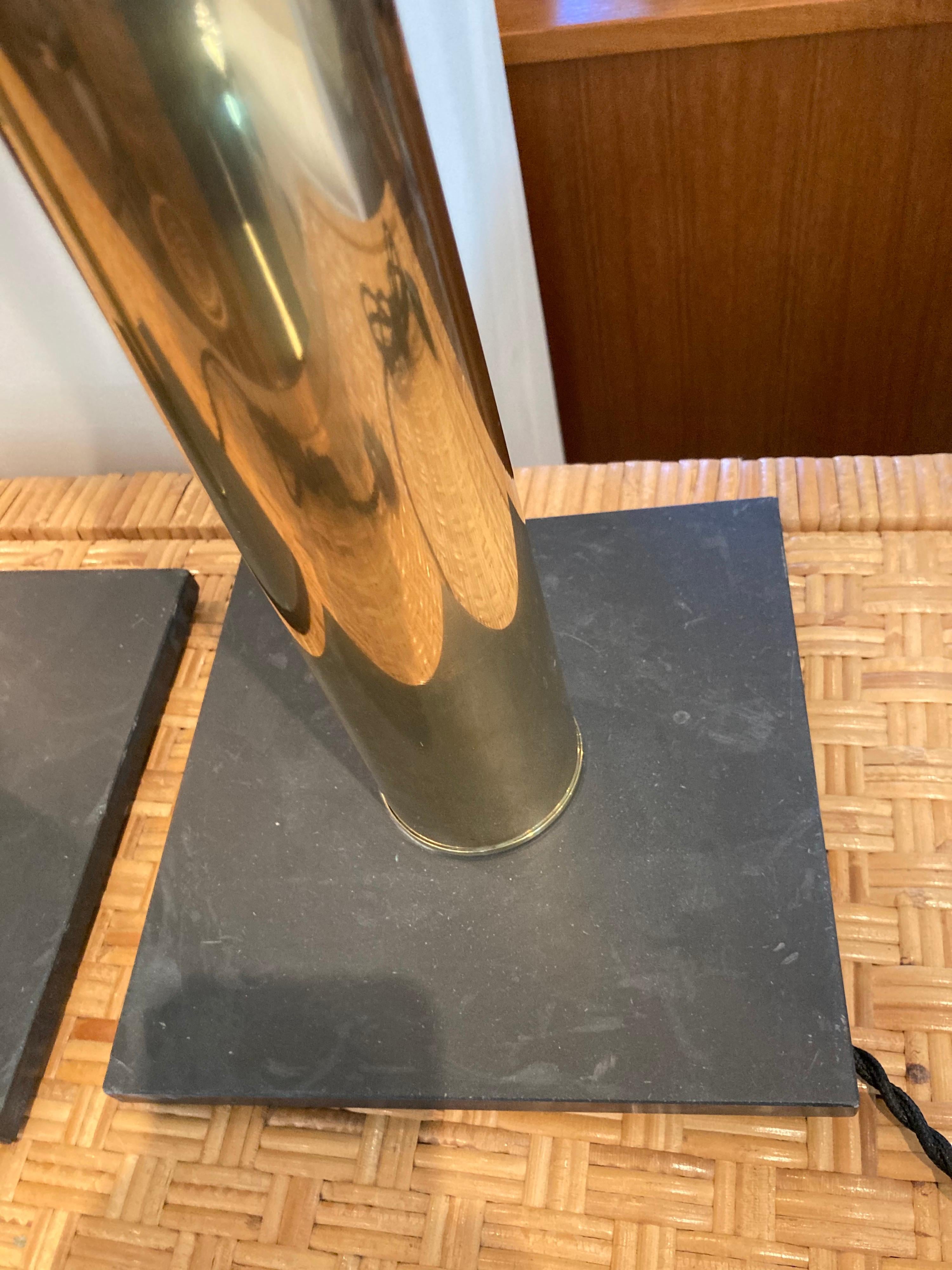 Pair of Brass Column Lamps In Good Condition For Sale In East Hampton, NY