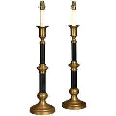 Pair of Brass Column Lamps