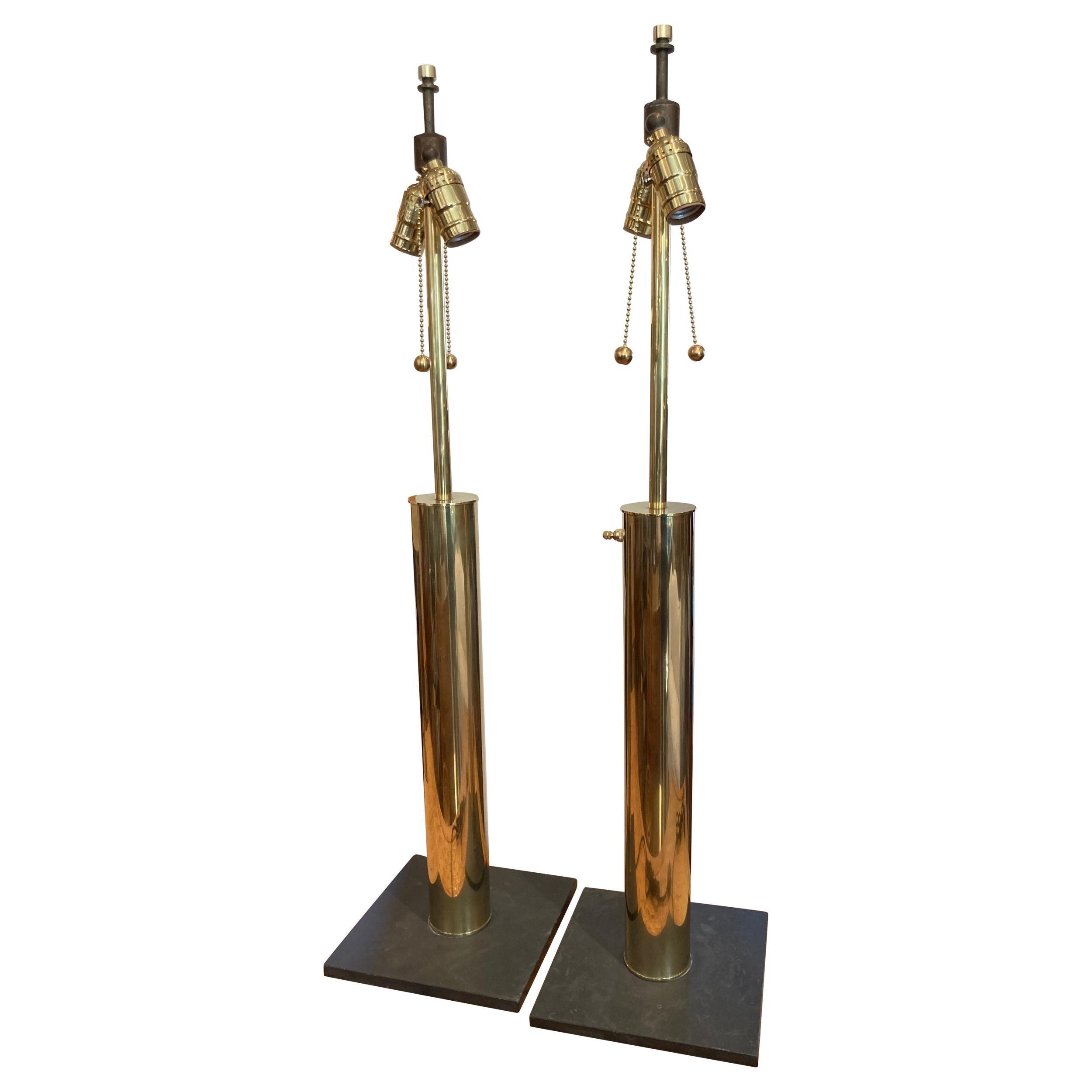 Pair of Brass Column Lamps