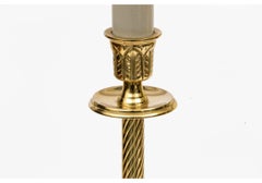 Pair Of Brass Columnar Candlestick Form Buffet Lamps