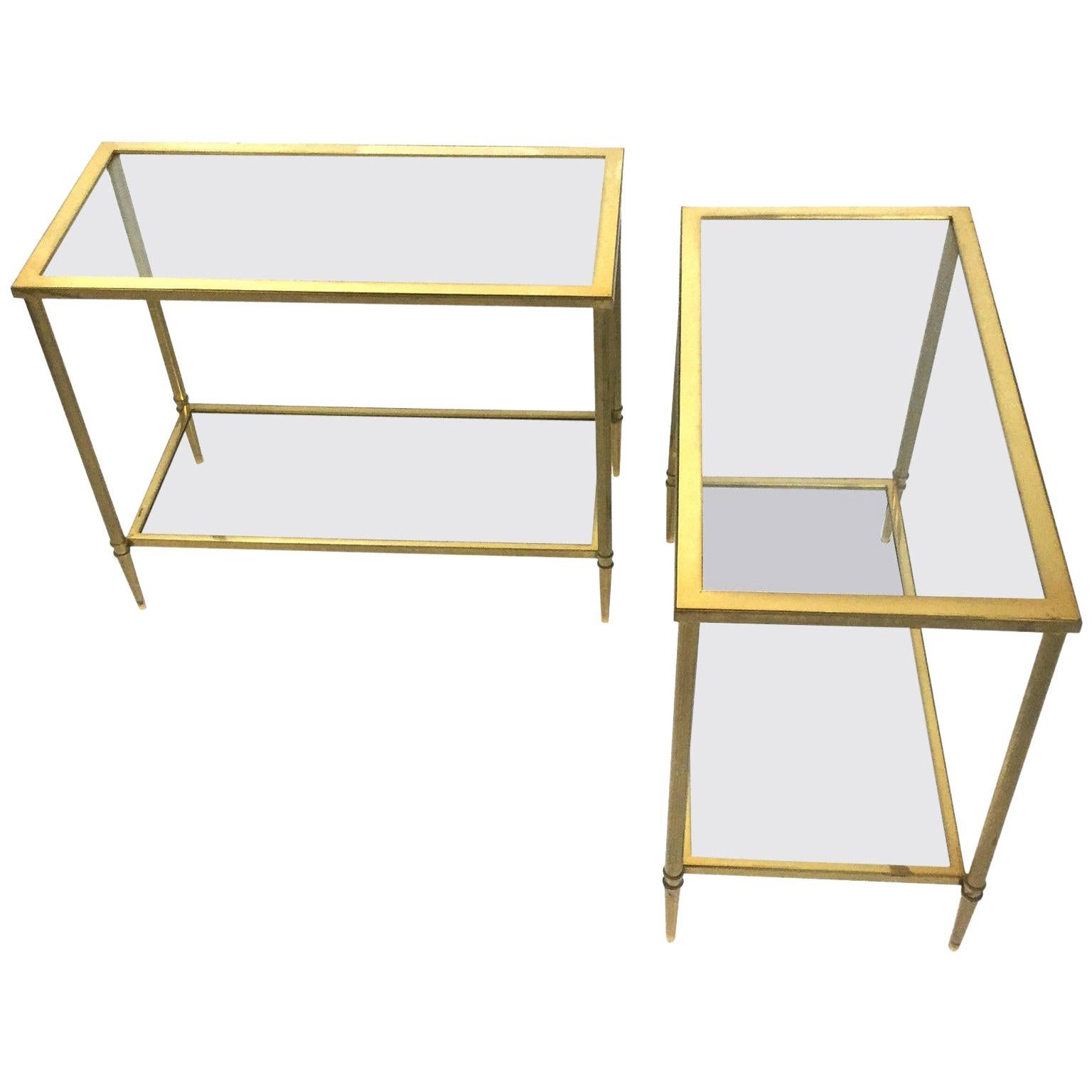 Pair of Brass Console Tables Attributed to Maison Jansen, France, 1970s