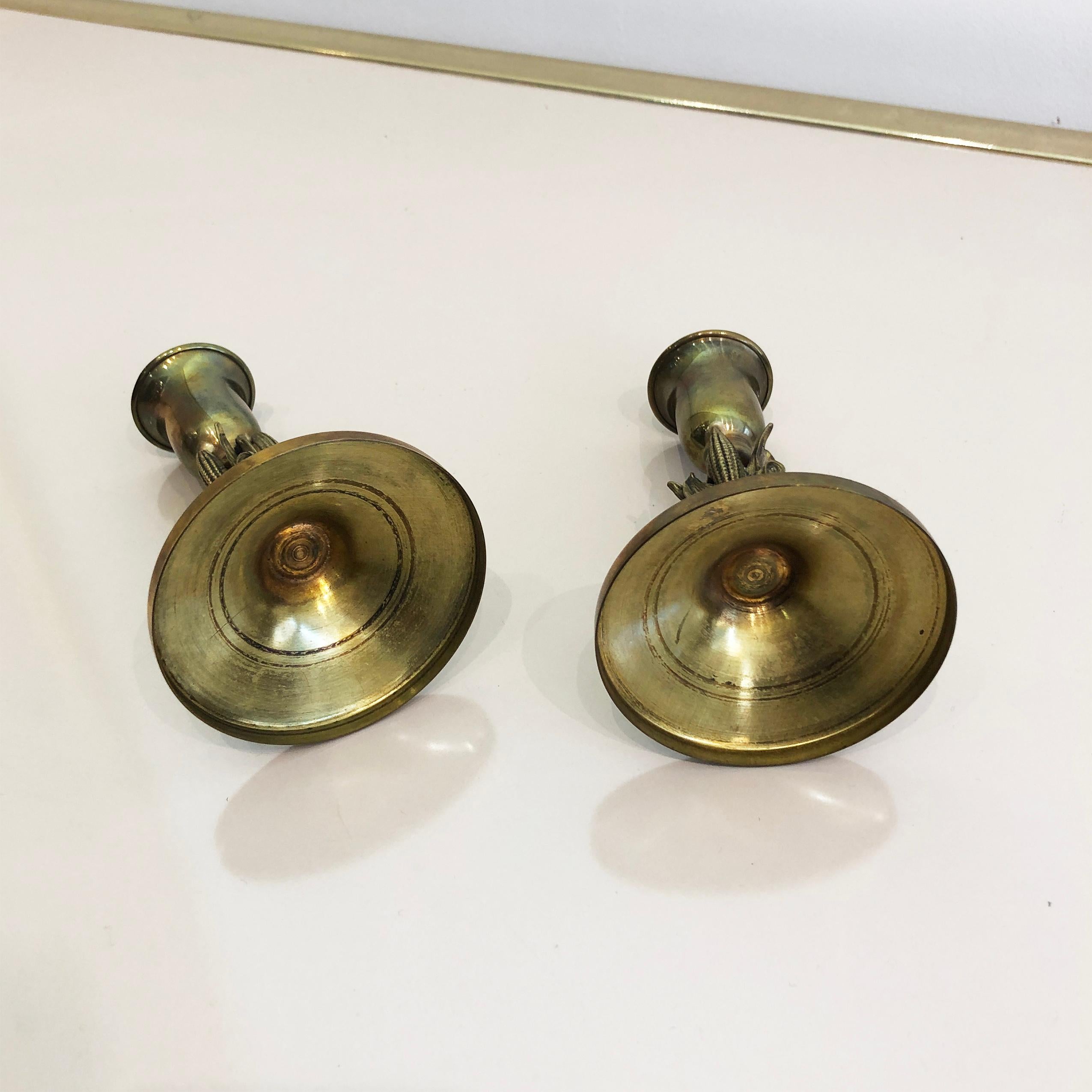 Late 20th Century Pair of Brass Corn Candleholders Maison Charles Style Vintage Hollywood Regency  For Sale