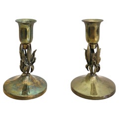 Pair of Brass Corn Candleholders Maison Charles Style Vintage Hollywood Regency 