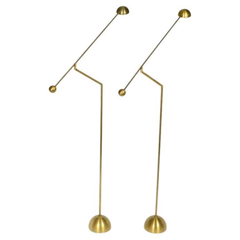 Pair of Brass Counter Balance Floor Lamps 1970's at 1stDibs