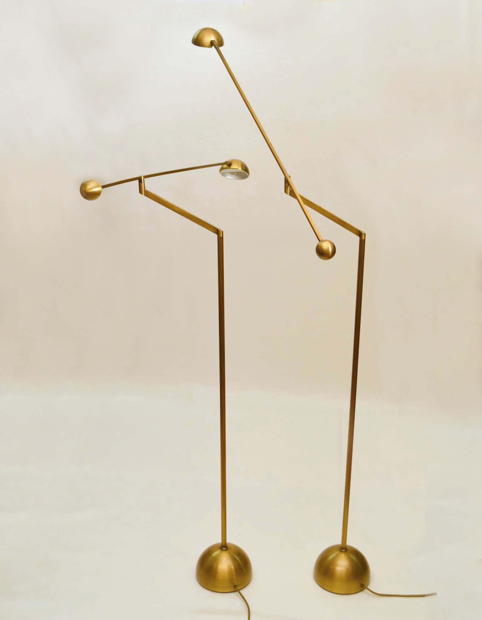 European Pair of Brass Counter Balance Floor Lamps