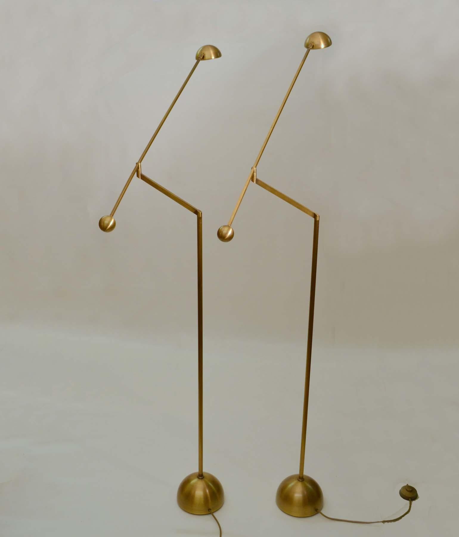 Pair of Brass Counter Balance Floor Lamps In Excellent Condition In London, GB