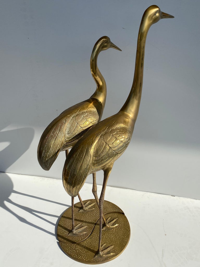 Pair of Brass Crane Sculptures at 1stDibs | brass crane statue