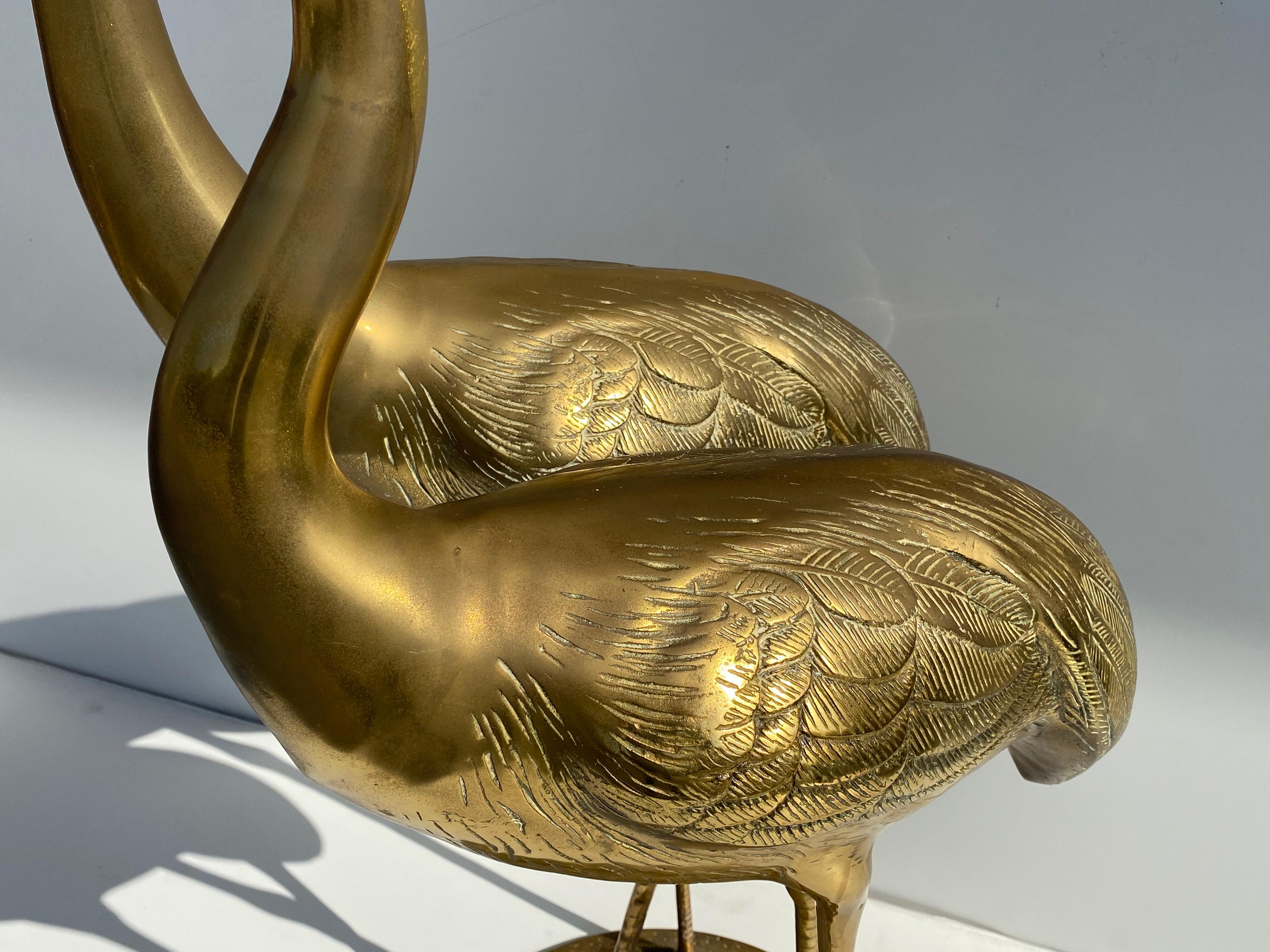 Hollywood Regency Pair of Brass Crane Sculptures