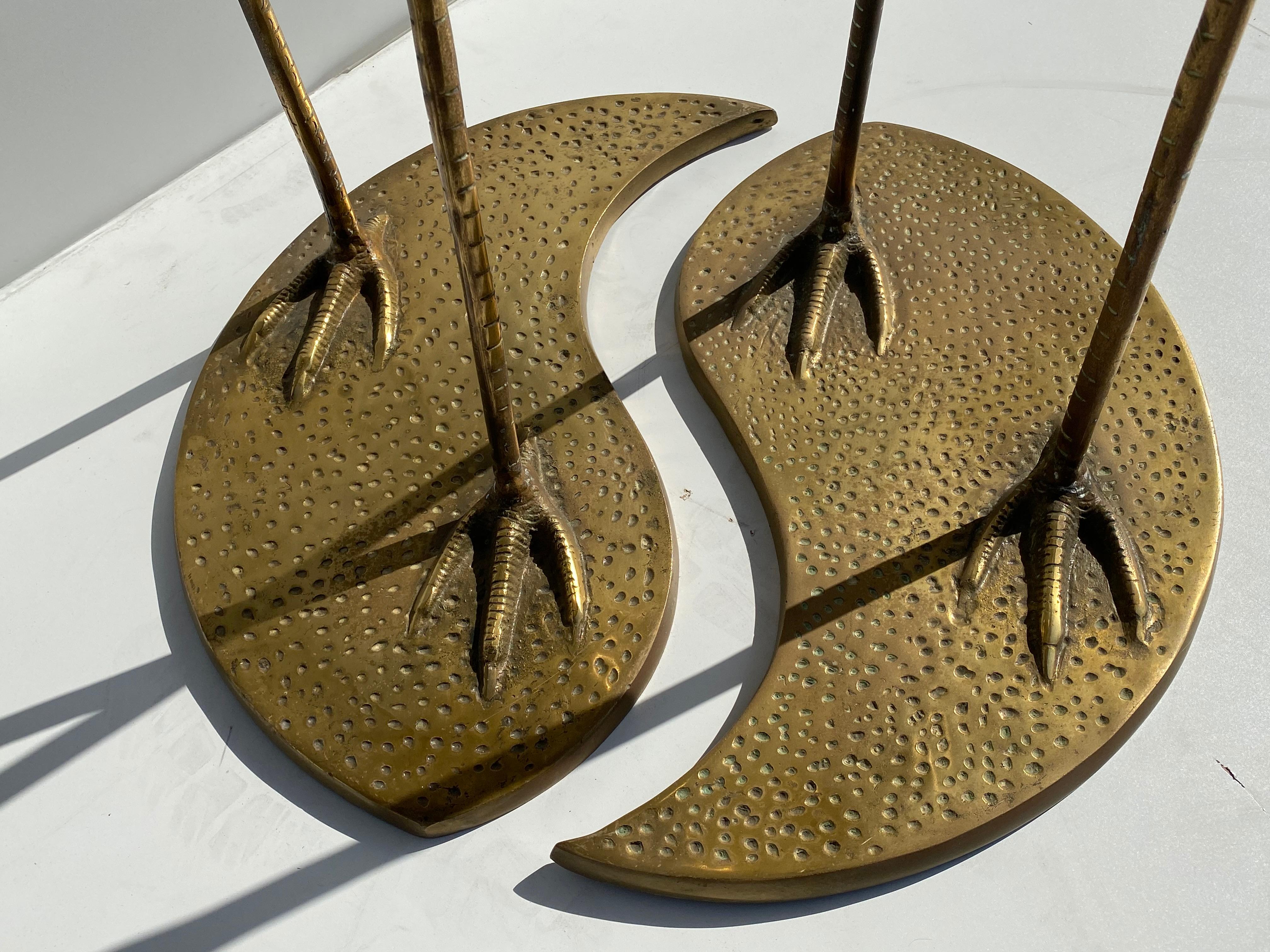 Patinated Pair of Brass Crane Sculptures