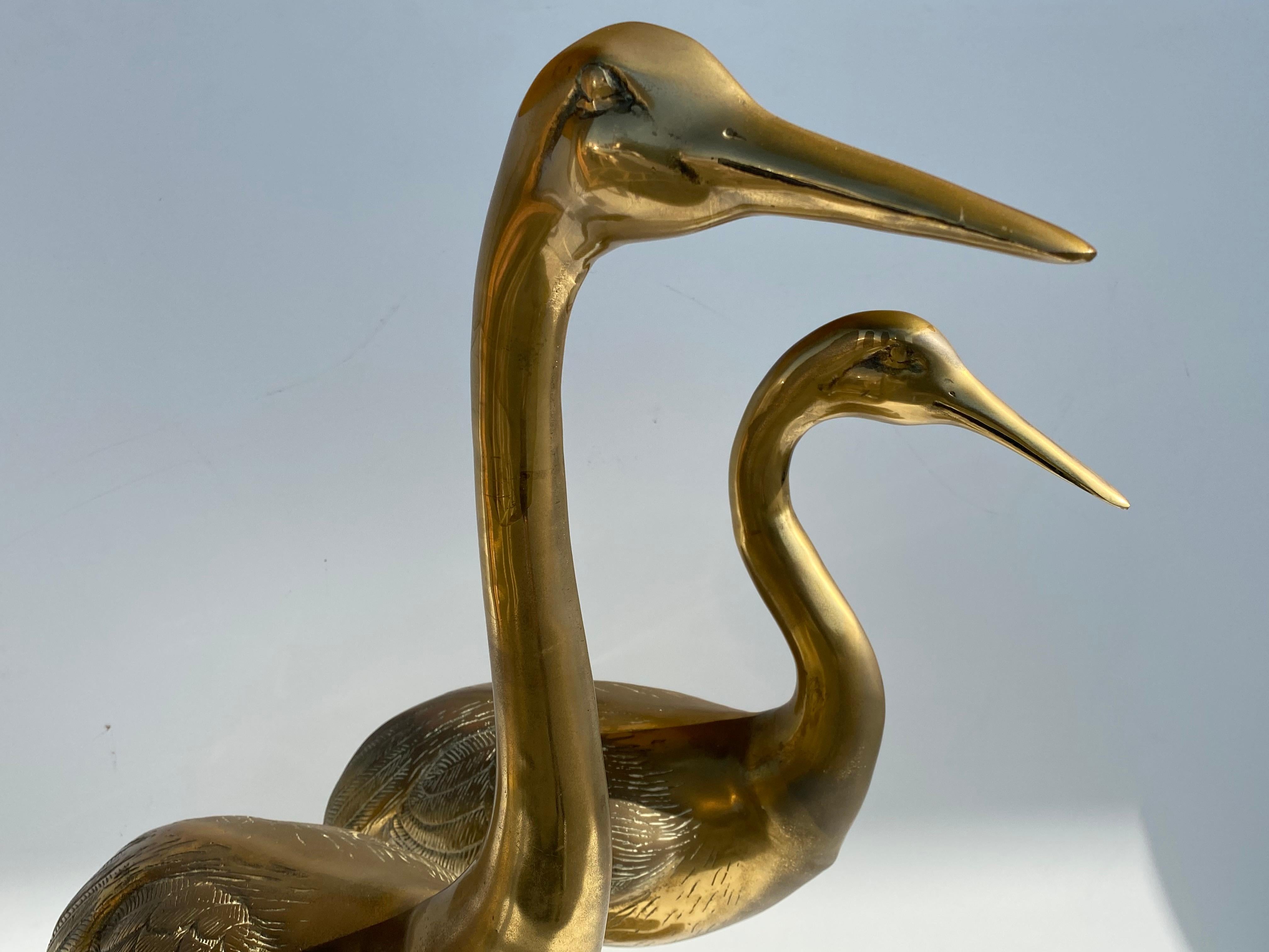 Pair of Brass Crane Sculptures In Good Condition In North Hollywood, CA