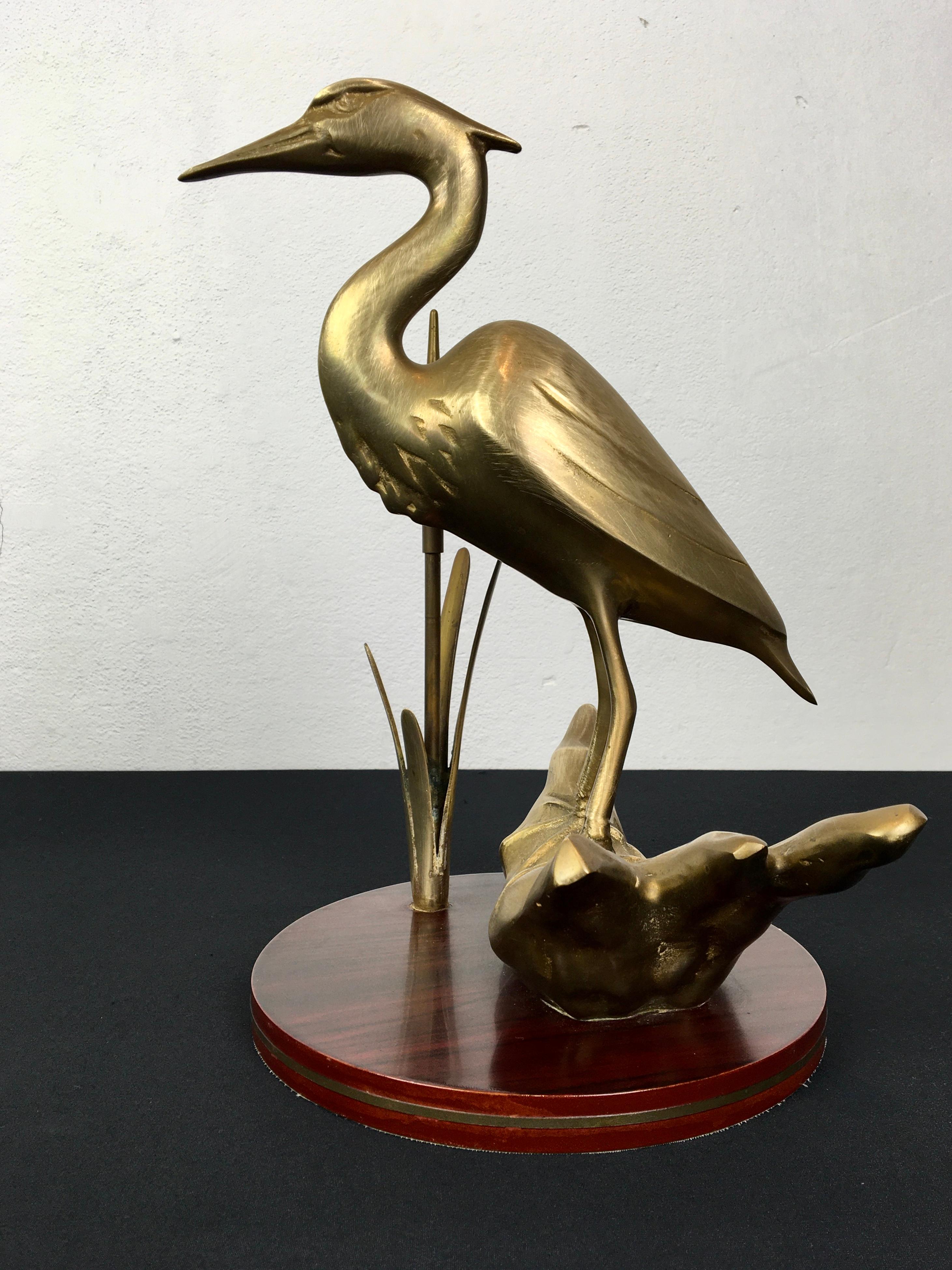 Pair of Brass Cranes Sculptures on Wood For Sale 5