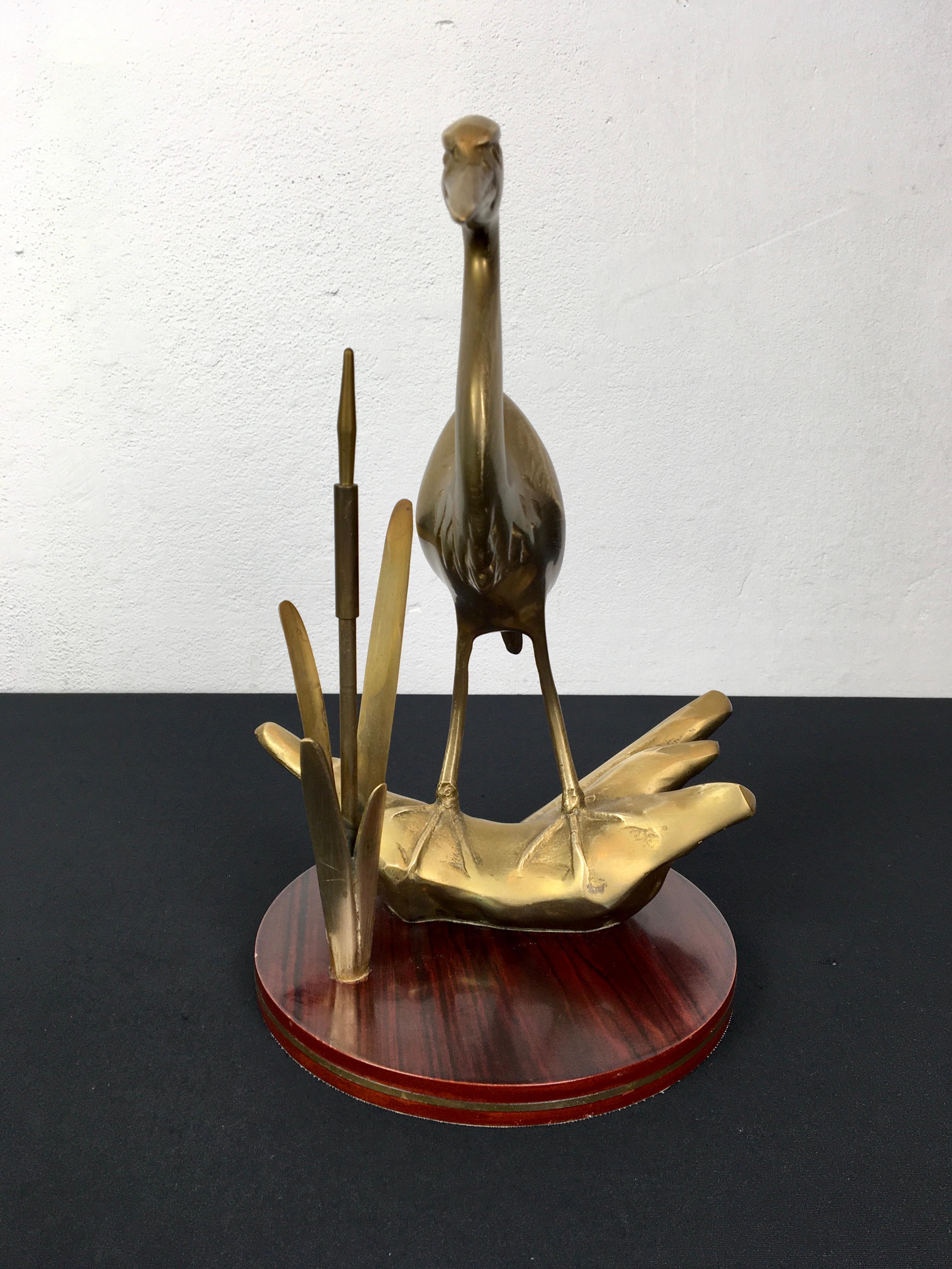 Pair of Brass Cranes Sculptures on Wood For Sale 7
