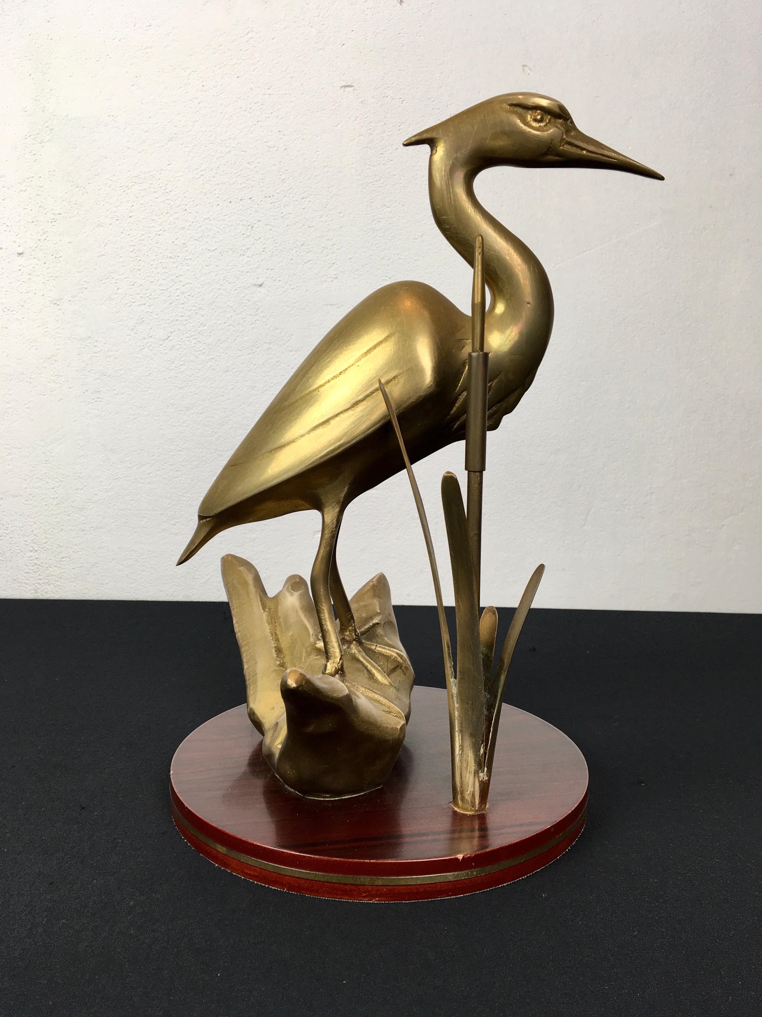 Pair of Brass Cranes Sculptures on Wood For Sale 8