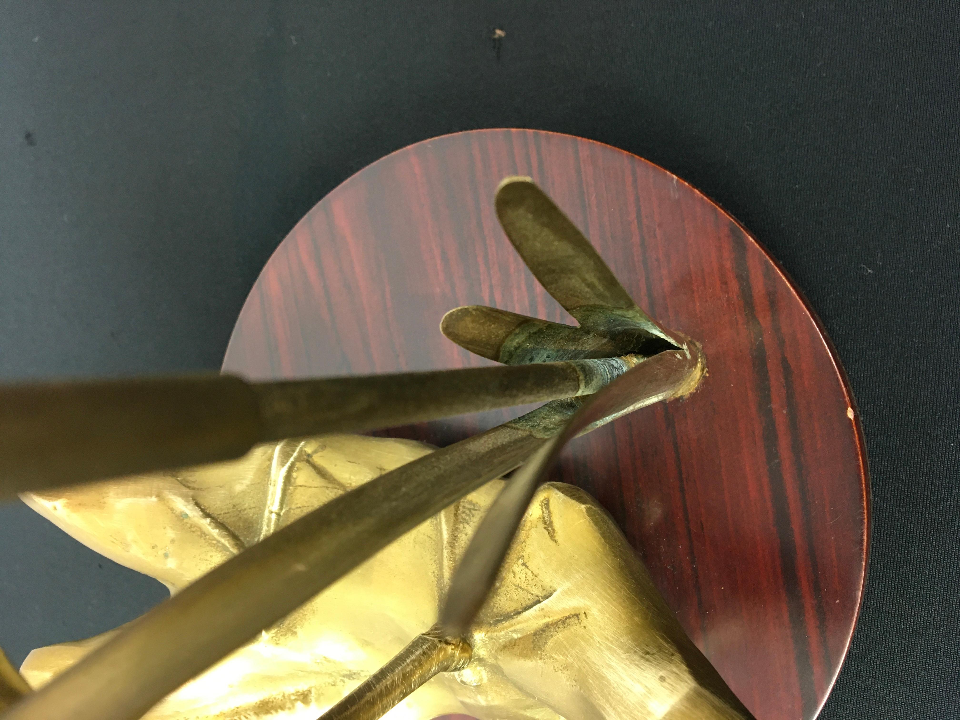 Pair of Brass Cranes Sculptures on Wood For Sale 9
