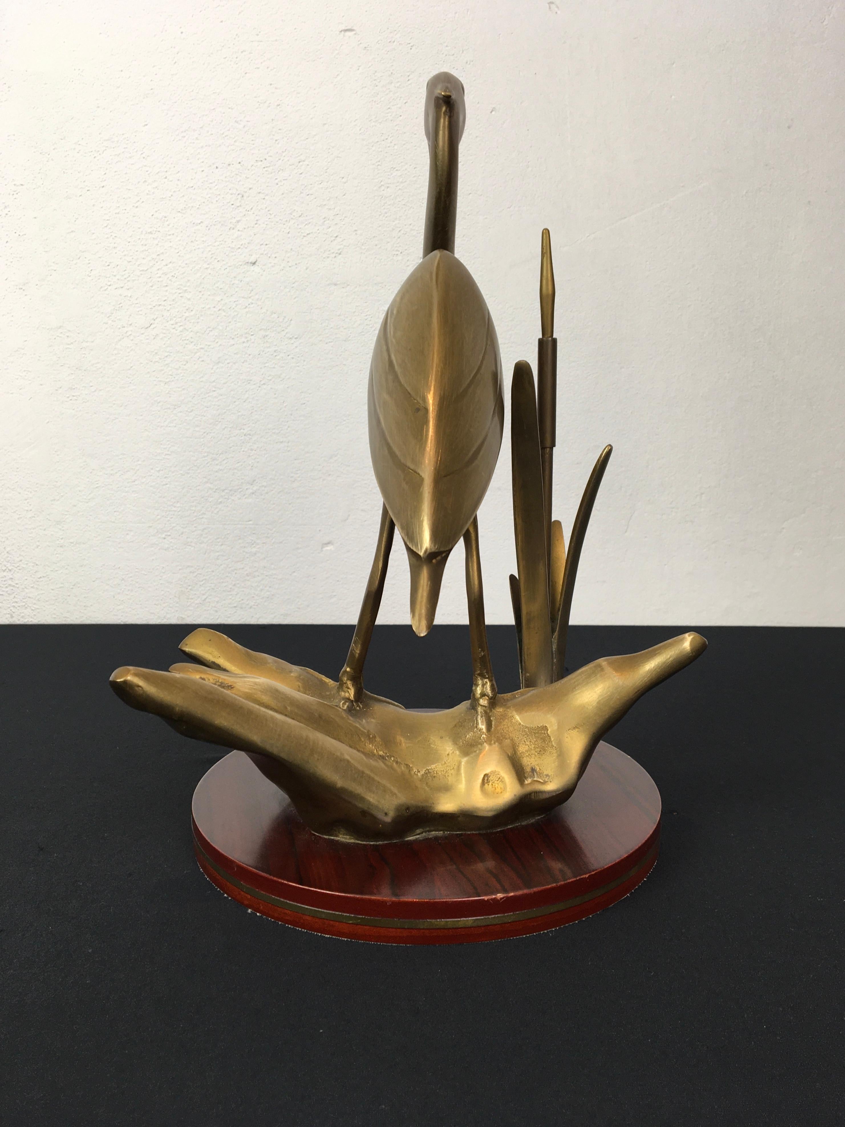 Pair of Brass Cranes Sculptures on Wood For Sale 8