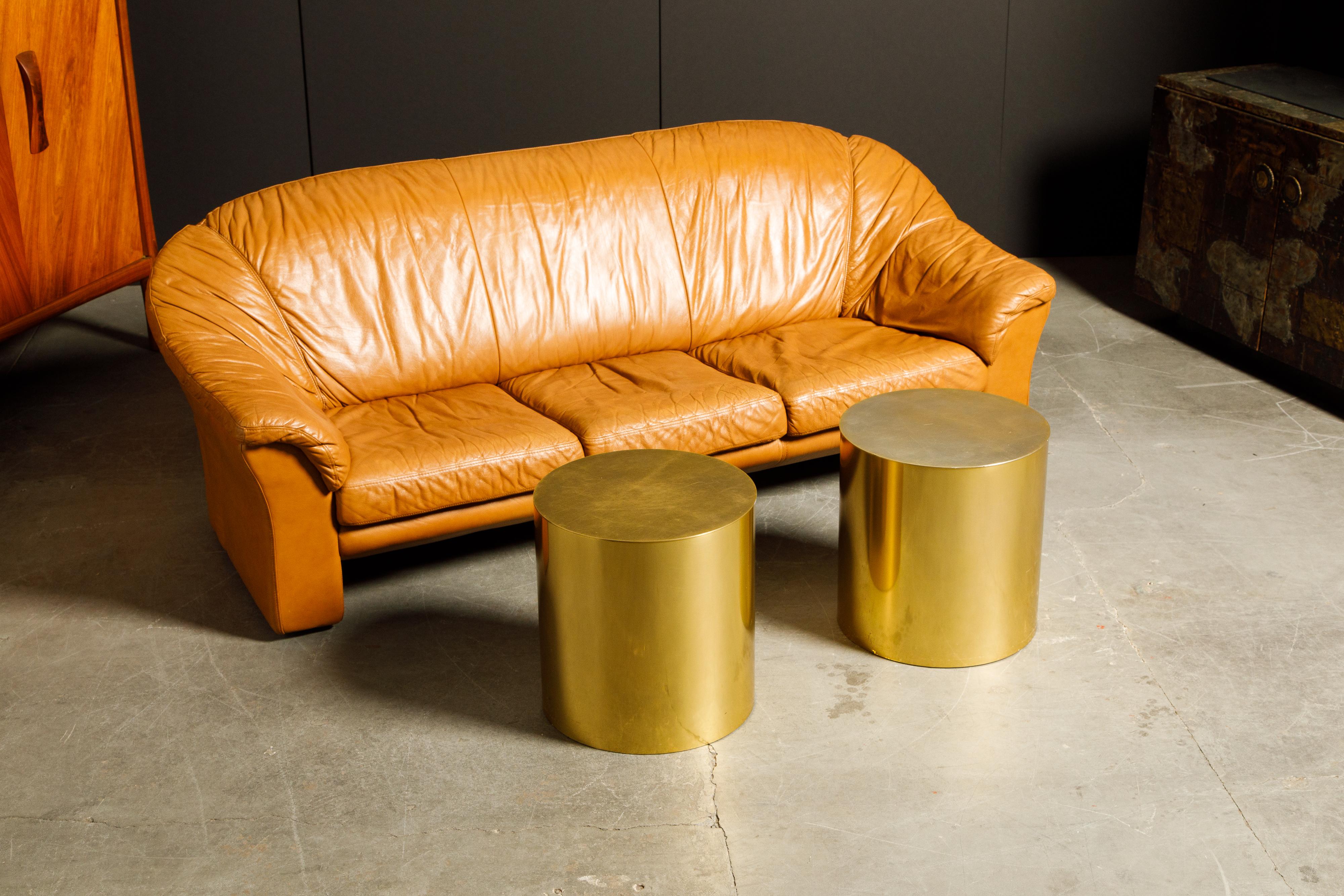 Pair of Brass Cylinder Drum Side Tables, circa 1970s, Made in England 1