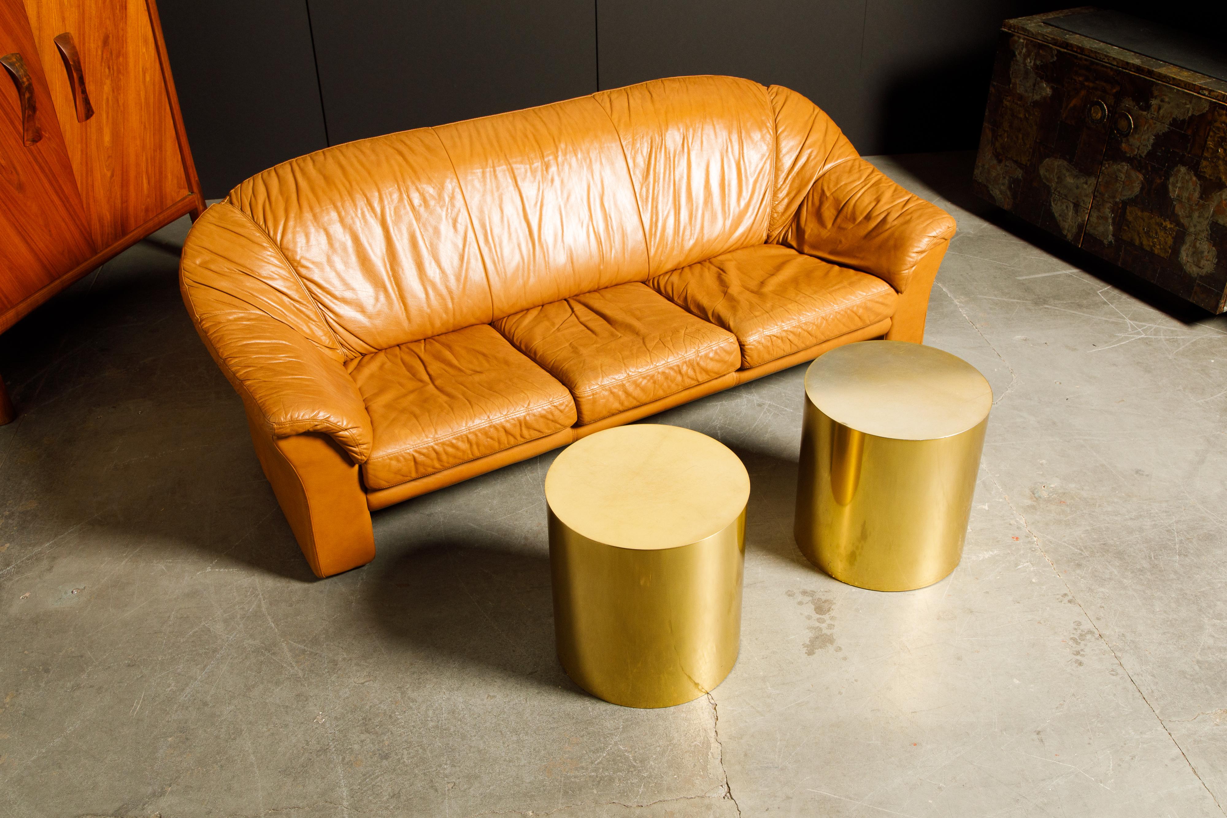 Pair of Brass Cylinder Drum Side Tables, circa 1970s, Made in England 2