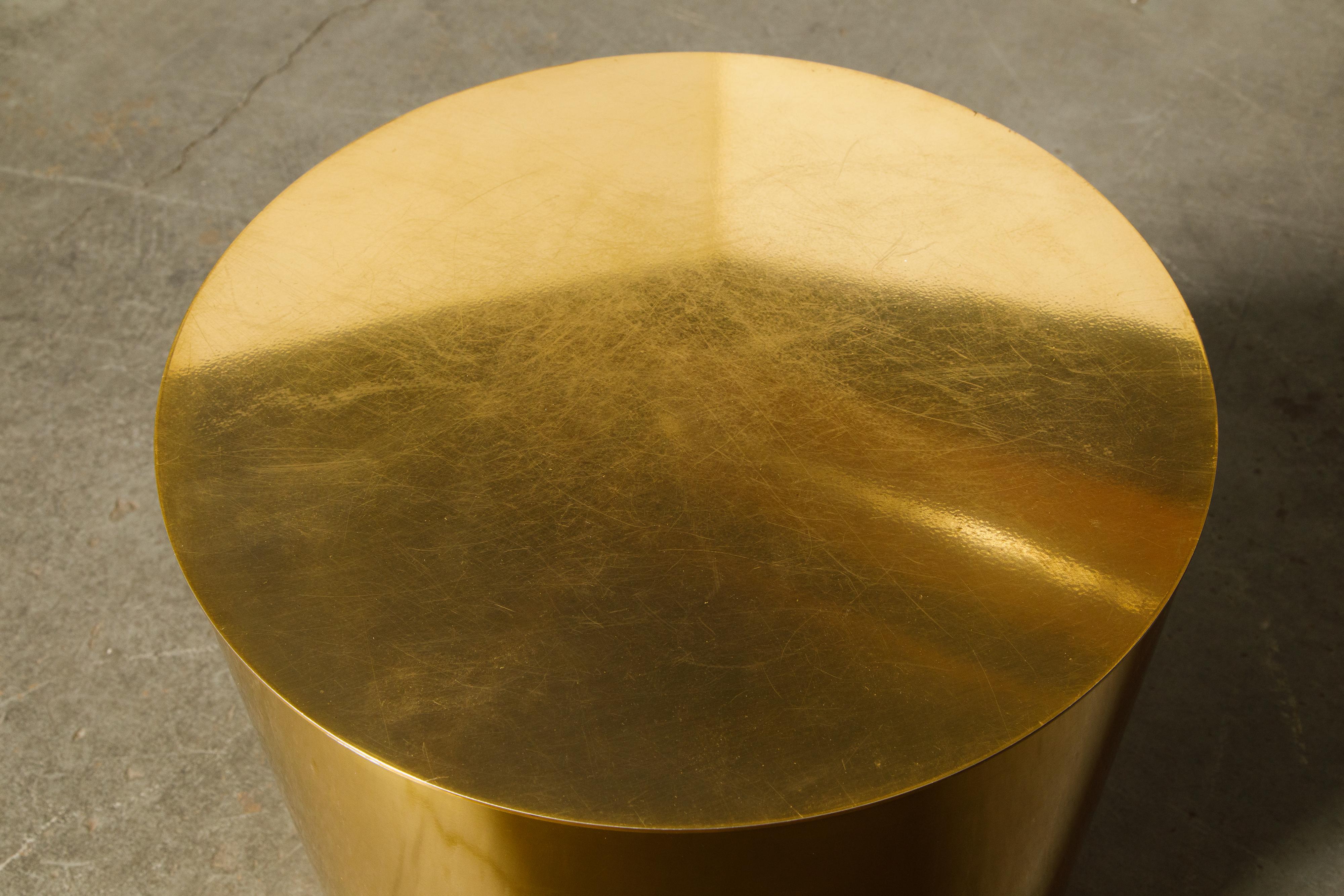 Pair of Brass Cylinder Drum Side Tables, circa 1970s, Made in England 8
