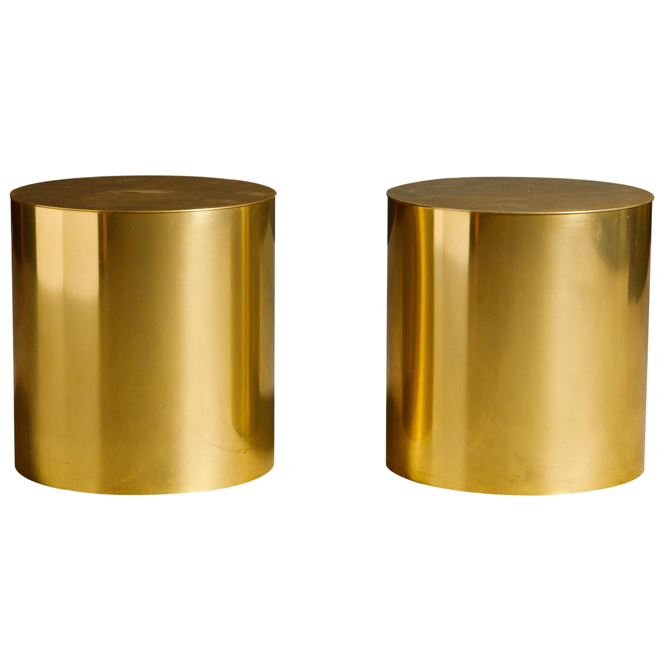Pair of Brass Cylinder Drum Side Tables, circa 1970s, Made in England