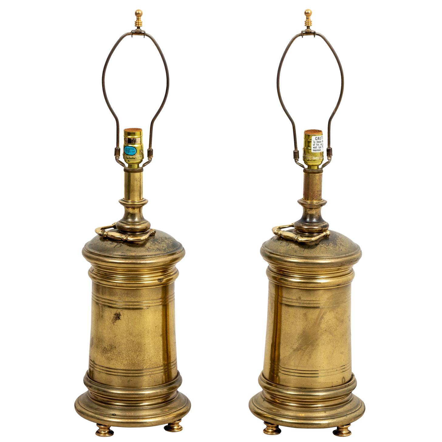 Pair of Brass Cylinder Lamps by Stiffel