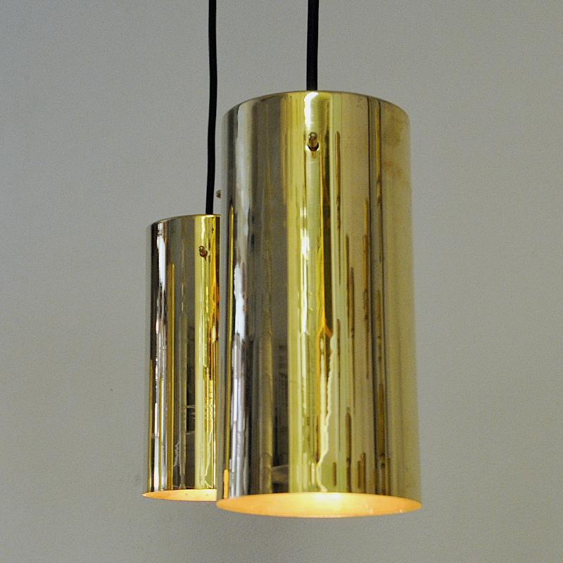 Swedish Pair of Brass Cylinder Shaped Ceiling Pendants by Hans A. Jakobsson 1960s Sweden