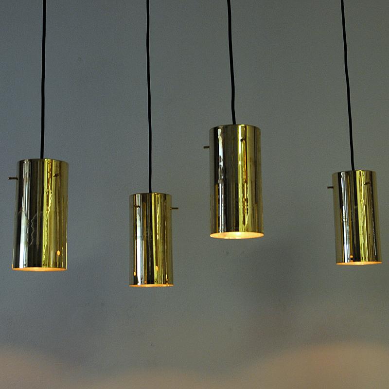 Pair of Brass Cylinder Shaped Ceiling Pendants by Hans A. Jakobsson 1960s Sweden In Good Condition In Stockholm, SE