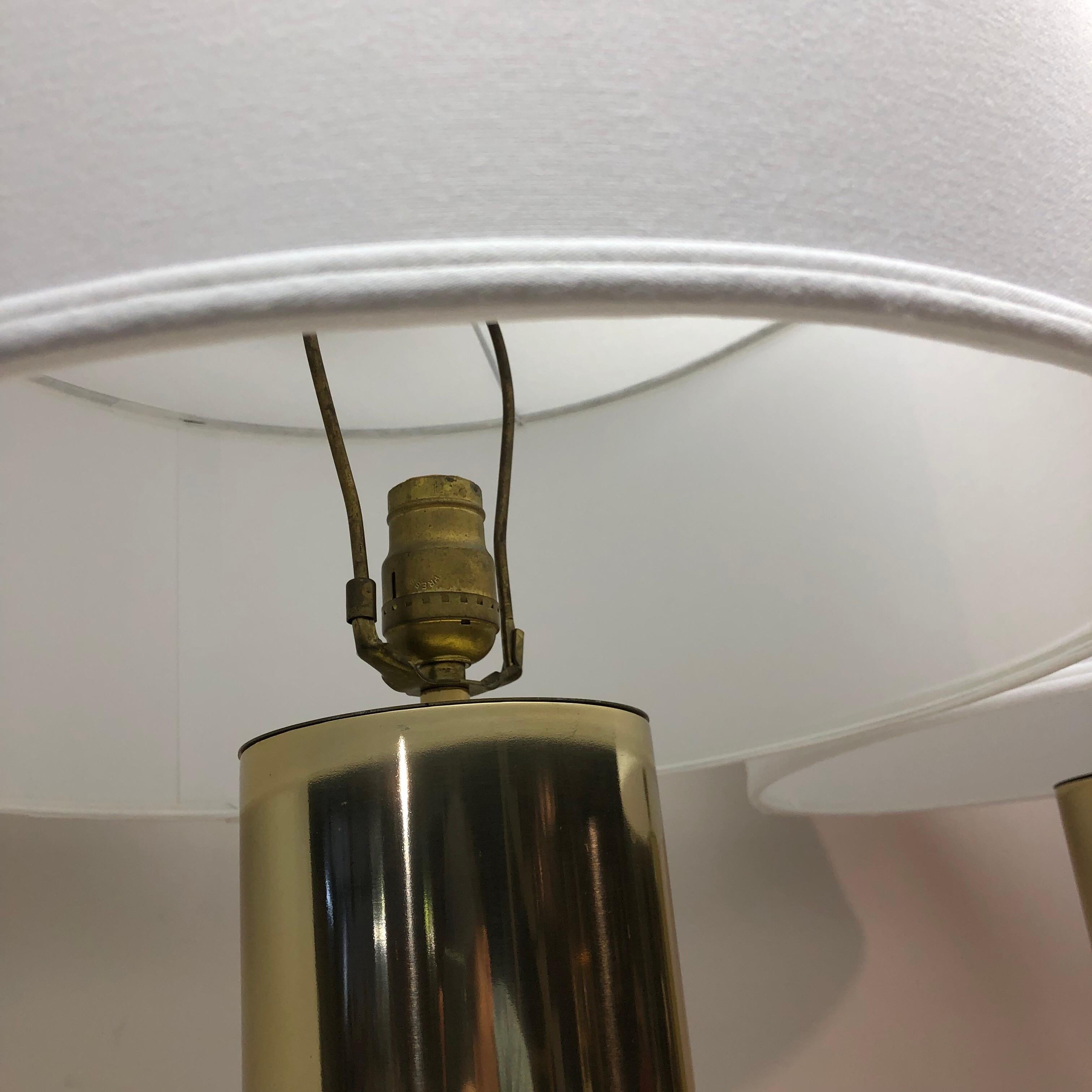 Pair of Brass Cylinder Table Lamps In Excellent Condition In East Hampton, NY