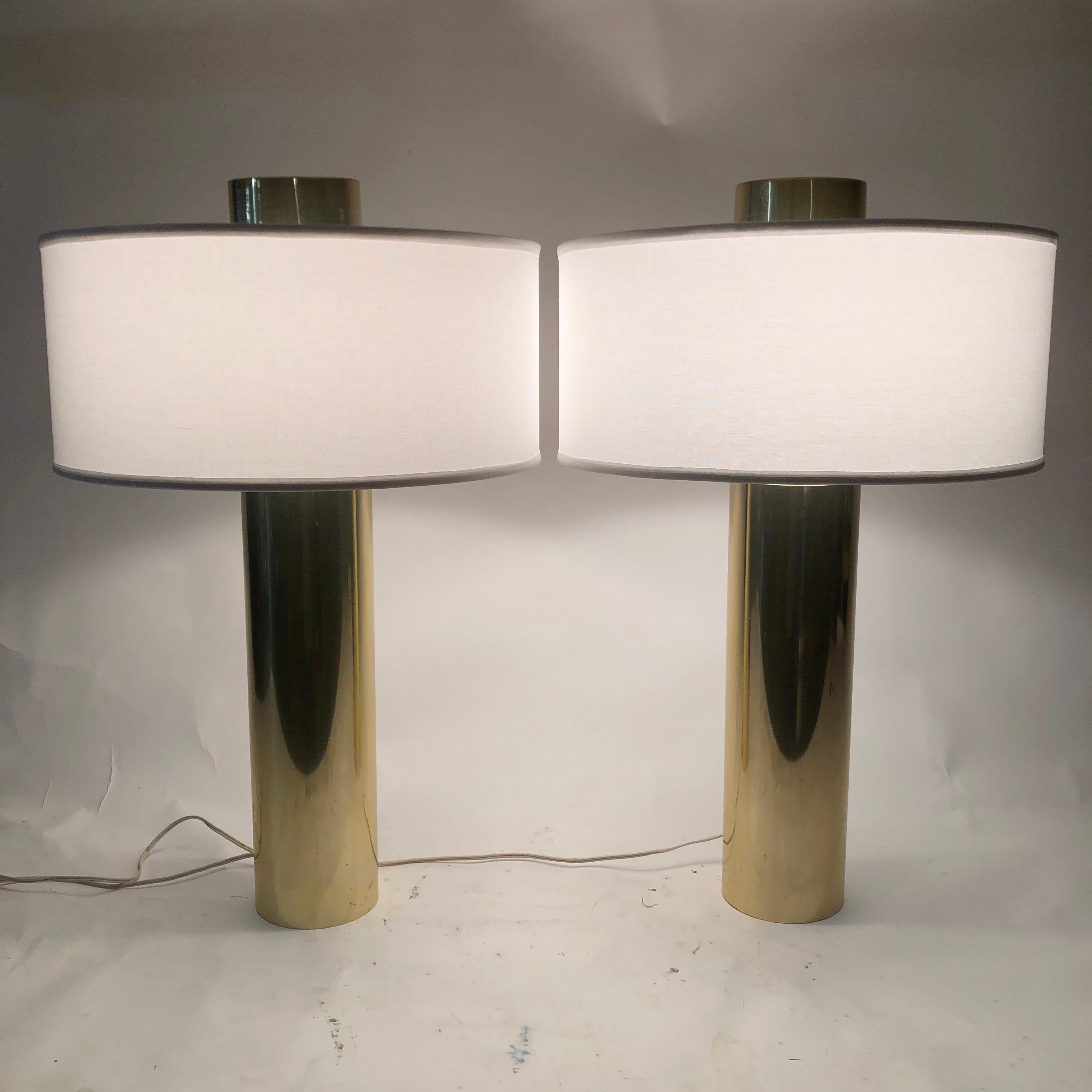 Pair of Brass Cylinder Table Lamps 3
