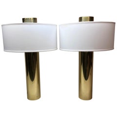 Pair of Brass Cylinder Table Lamps