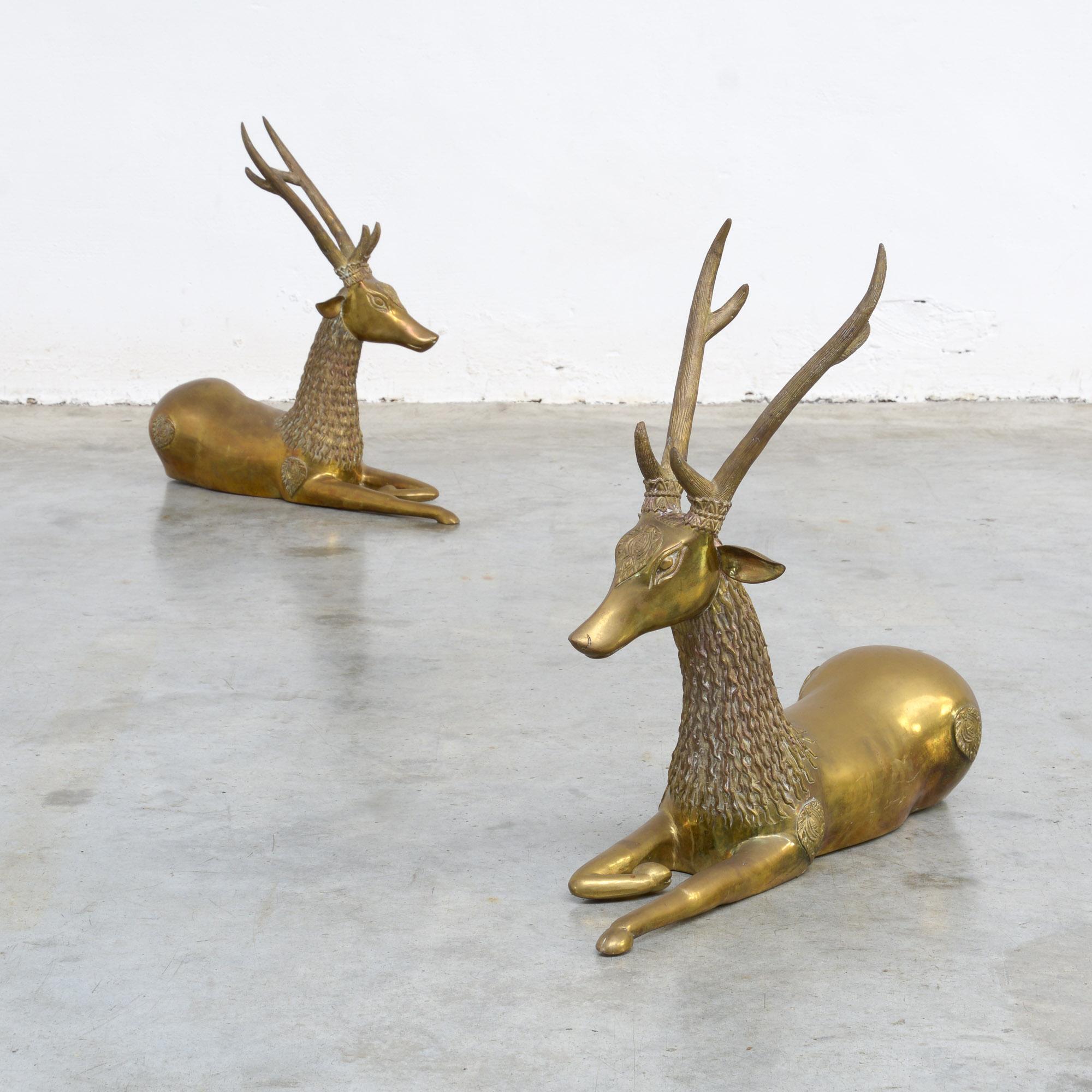 Modern Pair of Brass Deer Sculptures