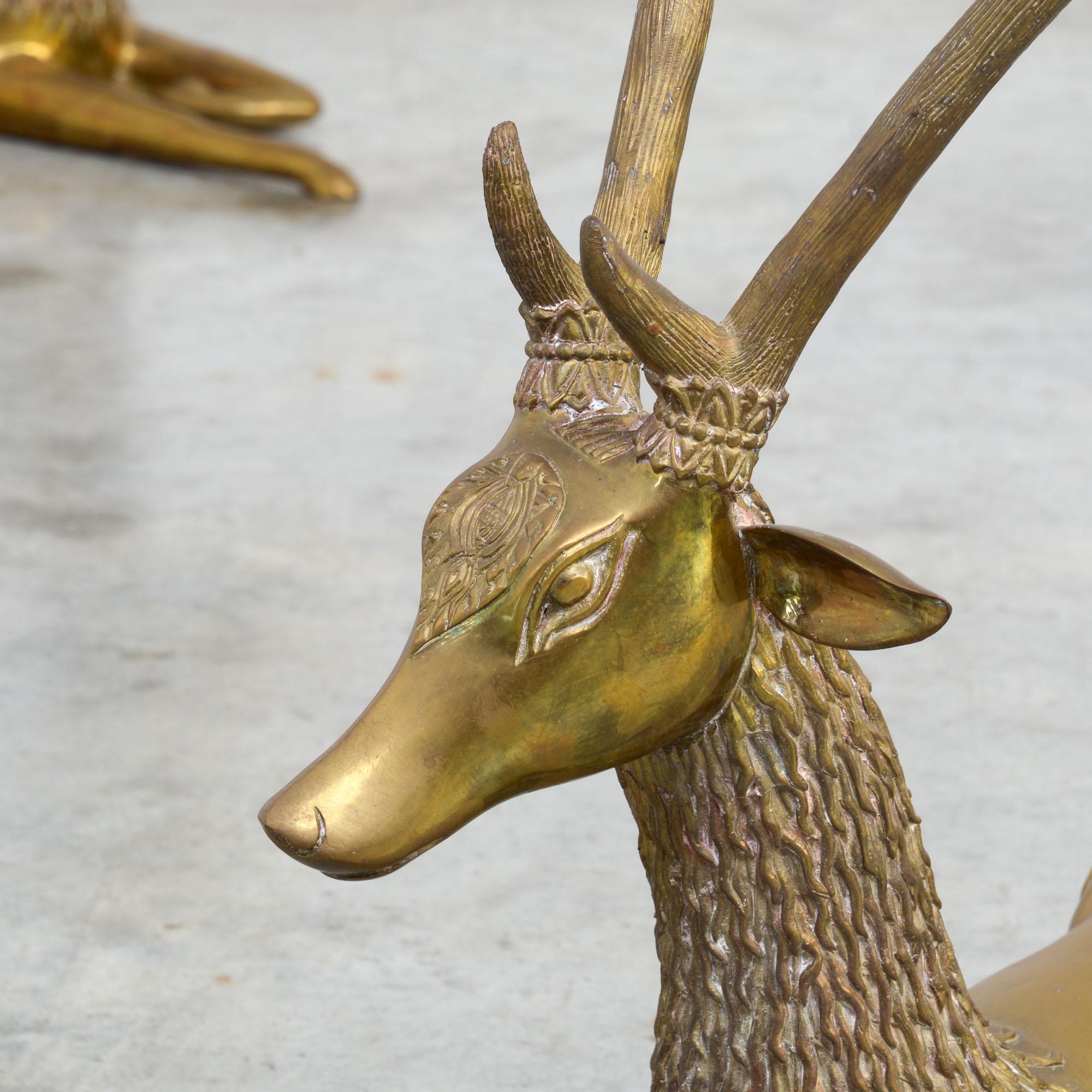 Belgian Pair of Brass Deer Sculptures