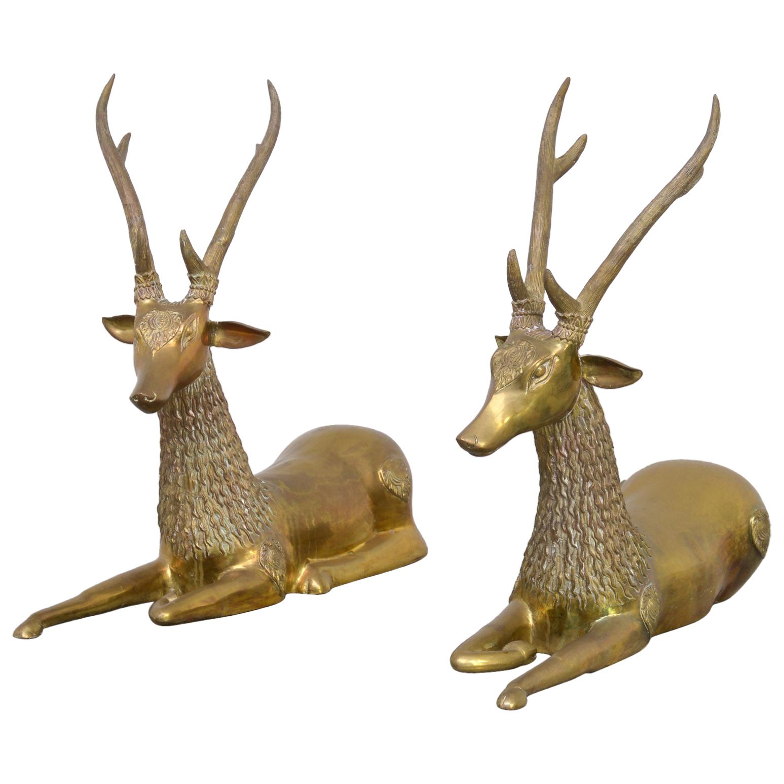 Pair of Brass Deer Sculptures