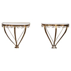 Pair of Brass Demi Lune Console Tables