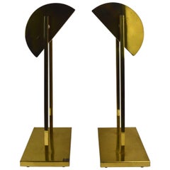 Pair of Brass Demilune Shade Lamps by Kovacs