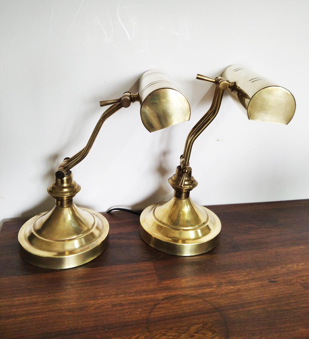 Spanish Pair of Brass Desk Lamps, 20th Century