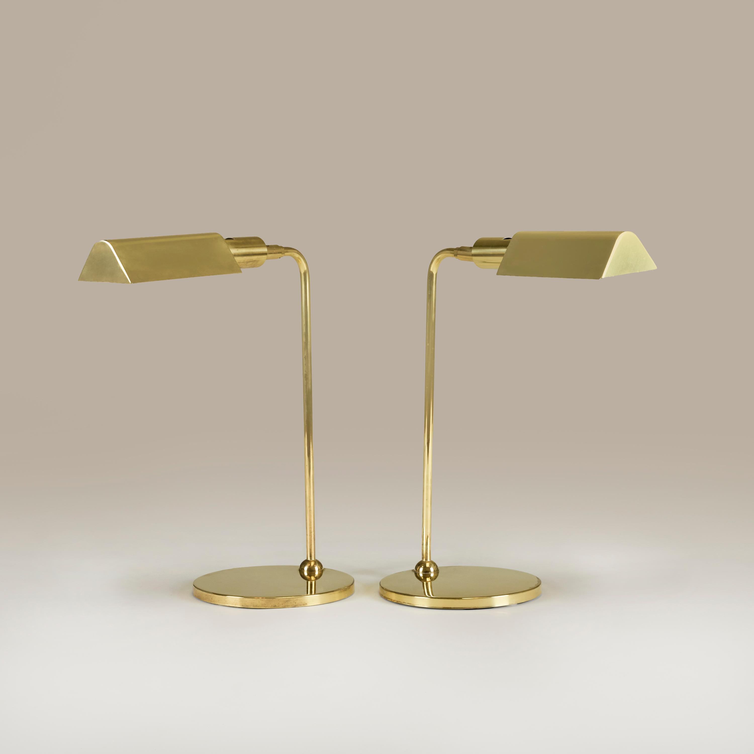 Swedish Pair of brass desk / table lamps by Nya Öia, Sweden, 1960s For Sale