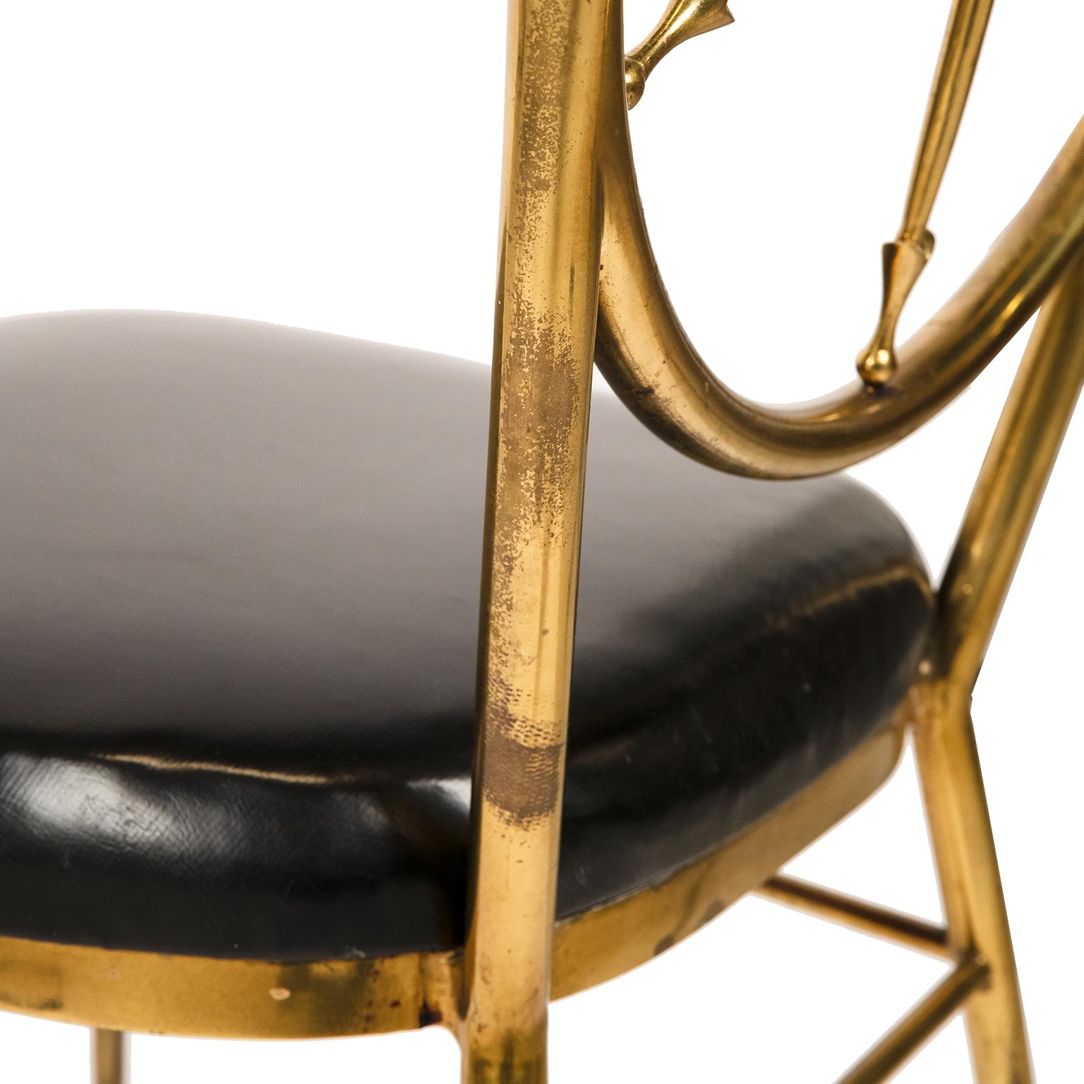 Mid-20th Century Pair of Brass Dining/ Side Chairs Attributed to Gio Ponti  For Sale