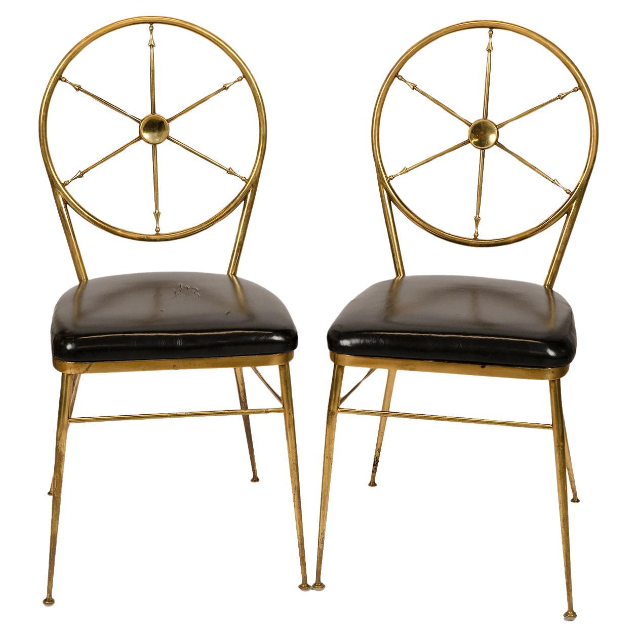 Pair of Brass Dining/ Side Chairs Attributed to Gio Ponti  For Sale