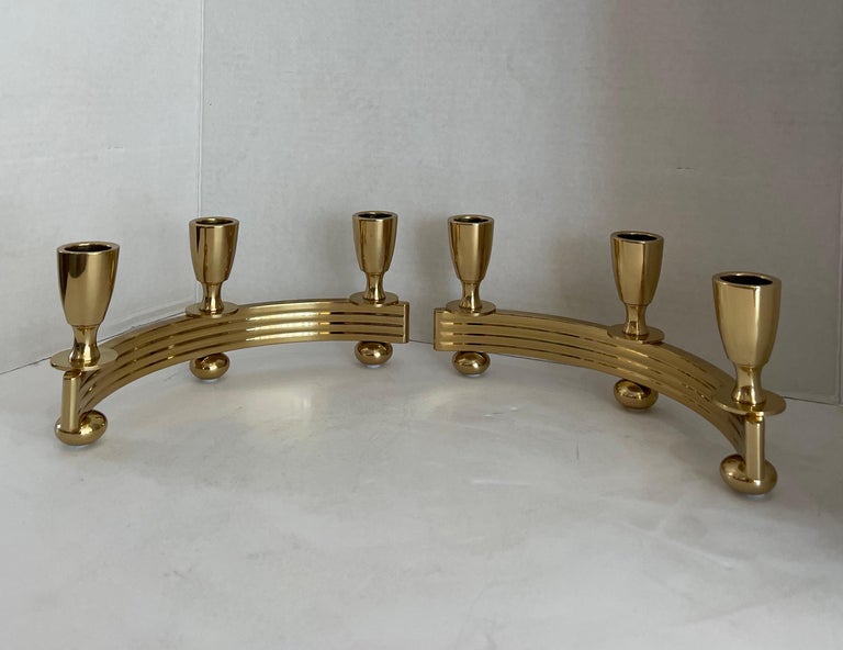 Pair of Brass Dirliyte Art Deco Candle Holders For Sale at 1stDibs