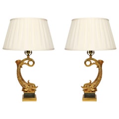 Pair of Brass Dolphin Form Lamps