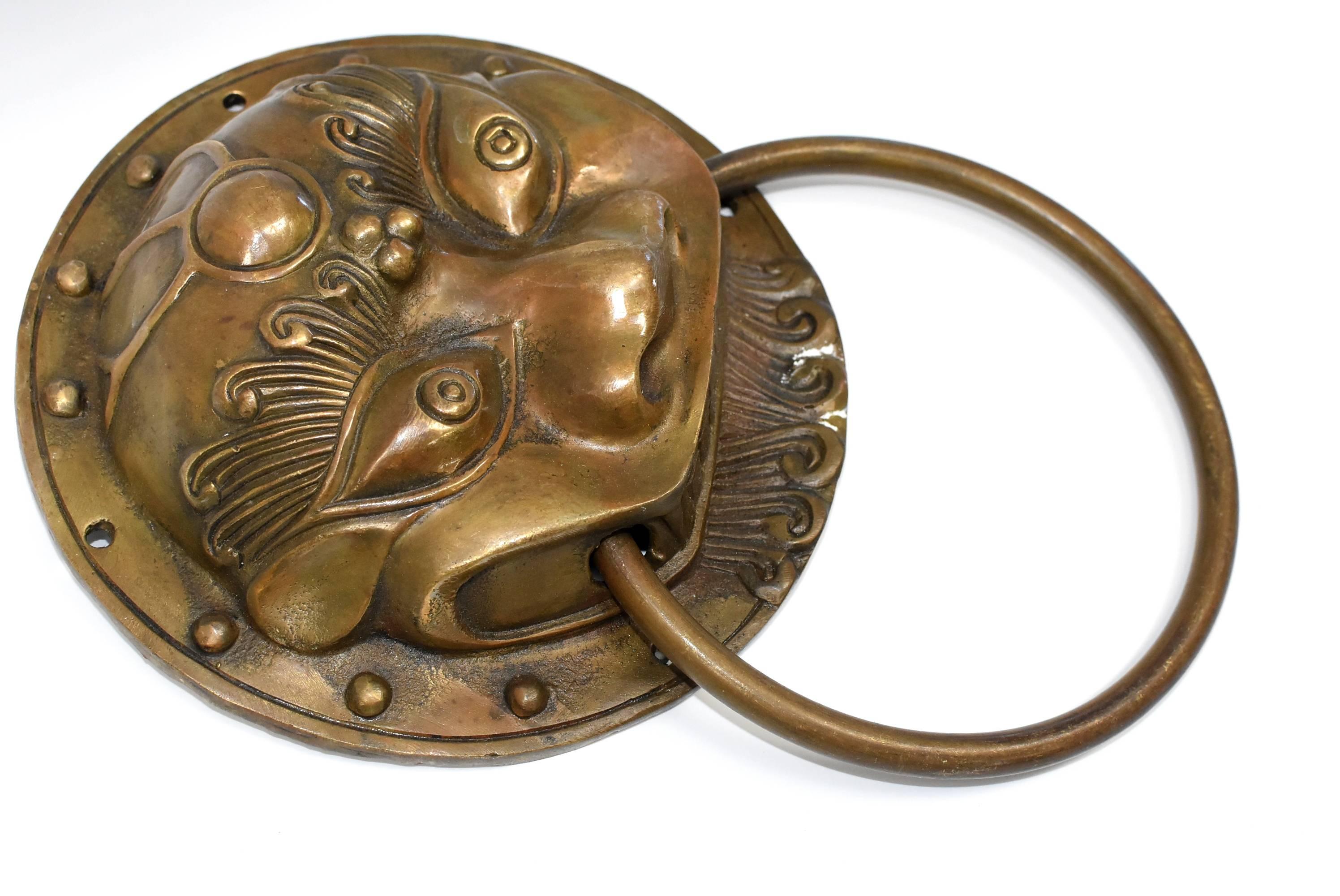 Pair of Brass Door Knockers, Prehistoric Beast, Small 3